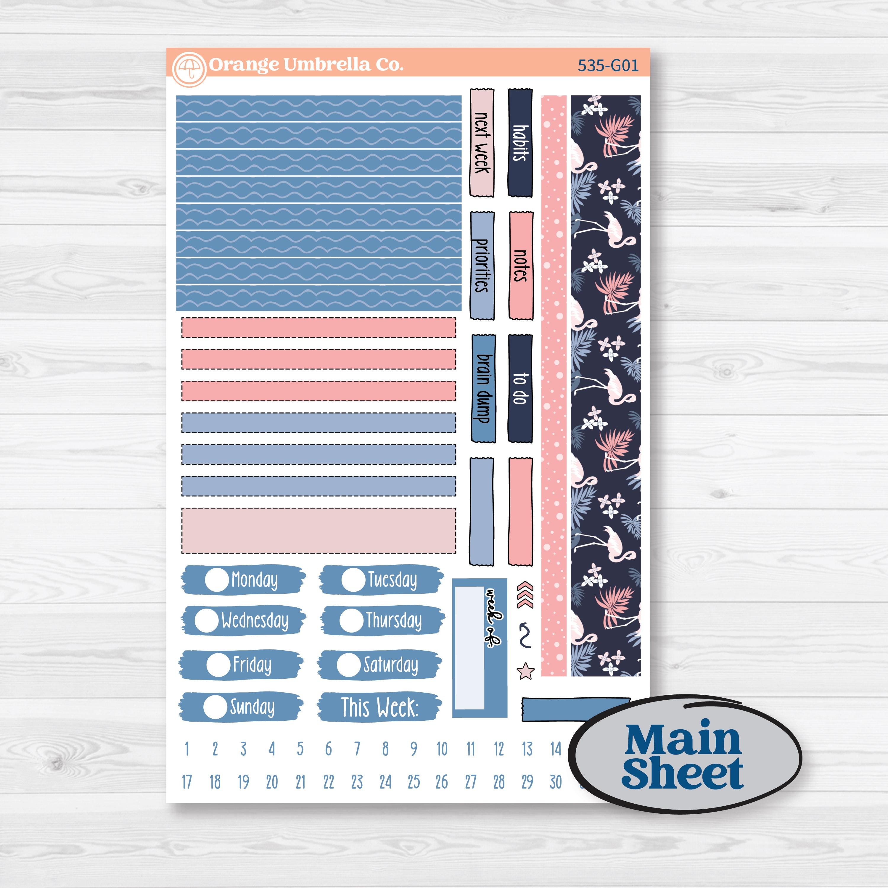 Tropical Flamingo | Erin Condren A5 Weekly Dashboard Planner Kit Stickers | Island Time | KIT-535-G4