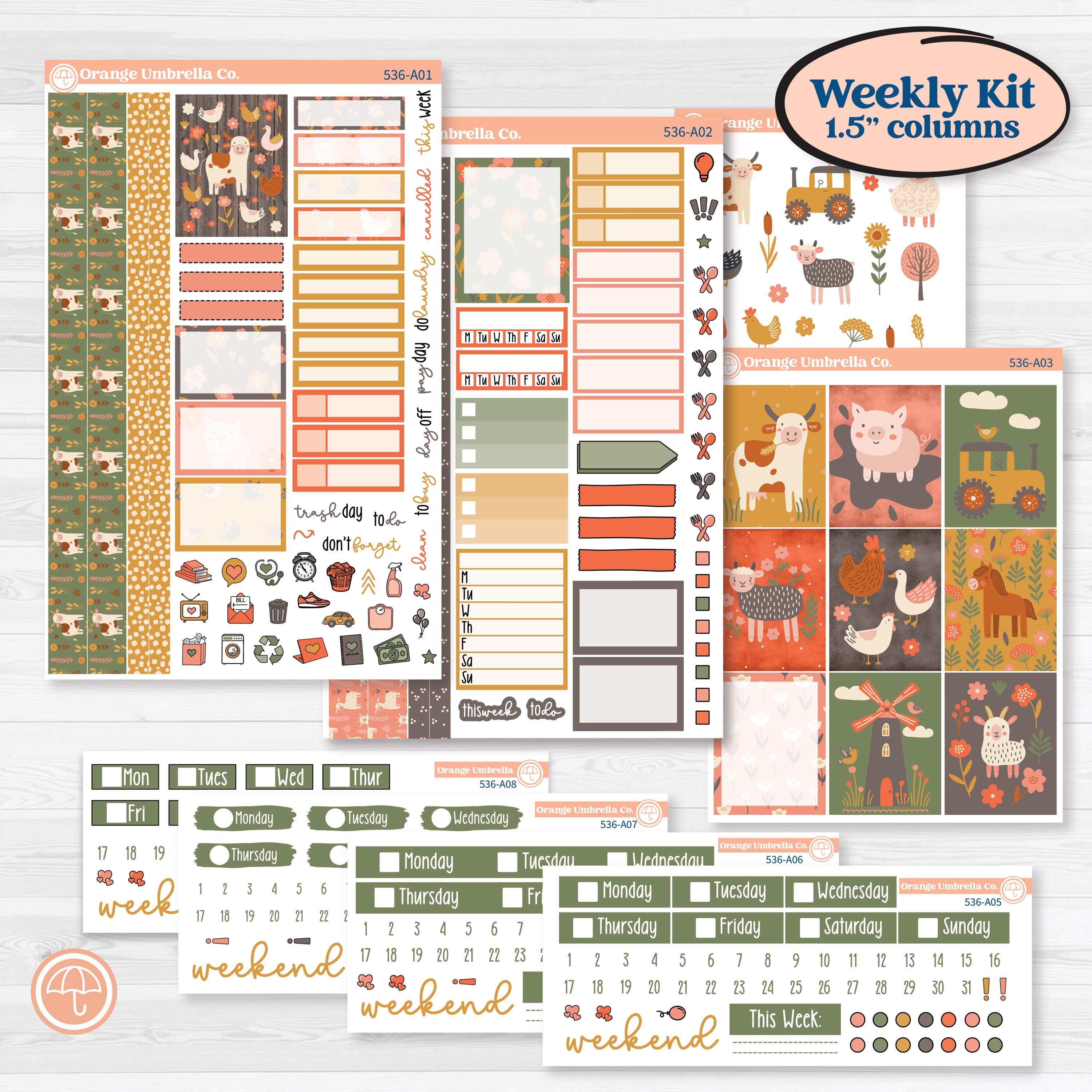 Playful Farmyard Kit | Weekly Sticker Kit for Vertical Planners like Erin Condren | The Plot Chickens | KIT-536-A