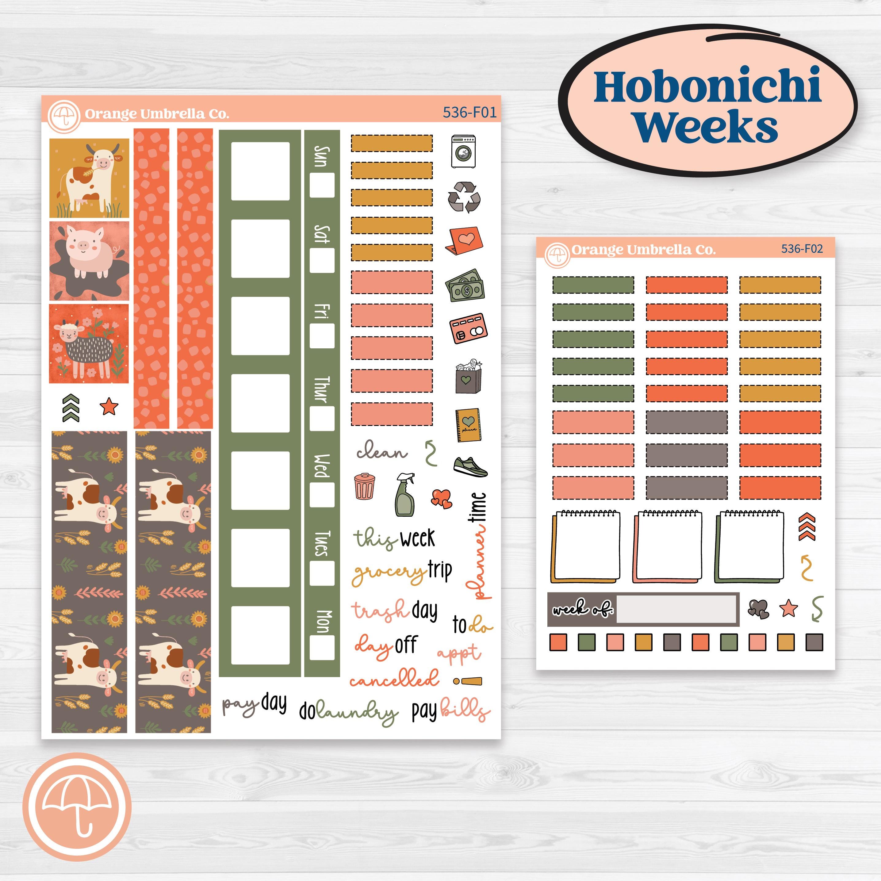 Playful Farmyard Kit | Hobonichi Weeks Weekly Planner Kit Stickers | The Plot Chickens | KIT-536-F