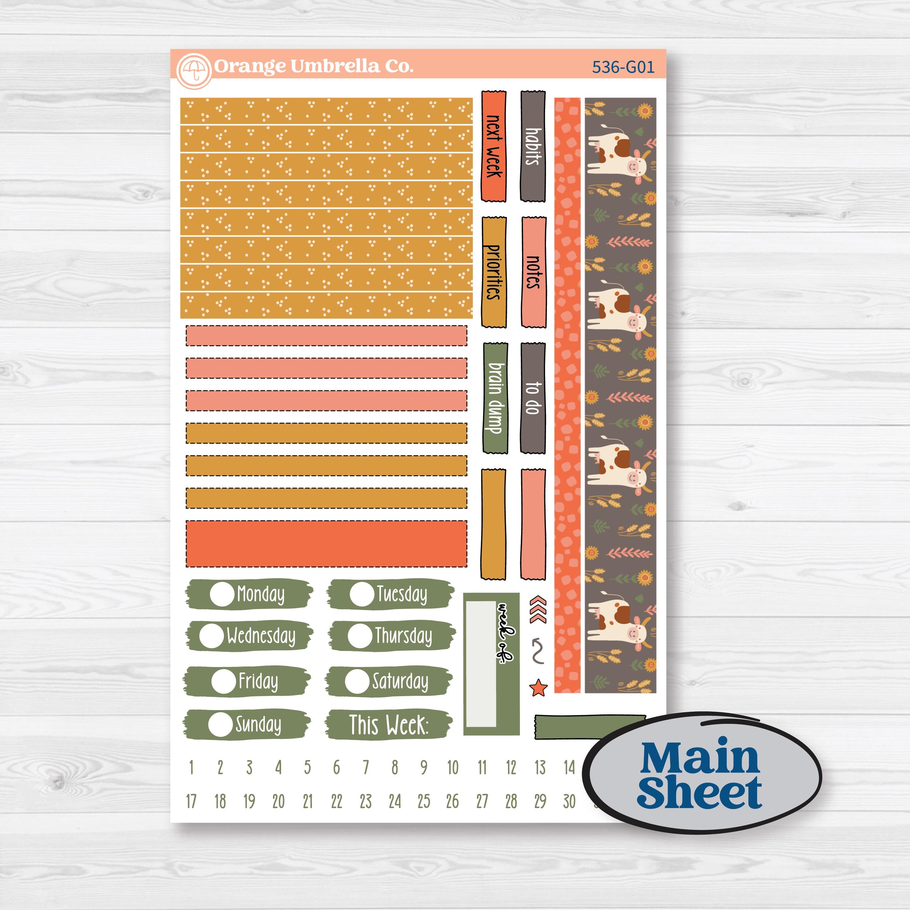 Playful Farmyard Kit | Erin Condren 7x9 Weekly Dashboard Planner Kit Stickers | The Plot Chickens | KIT-536-G