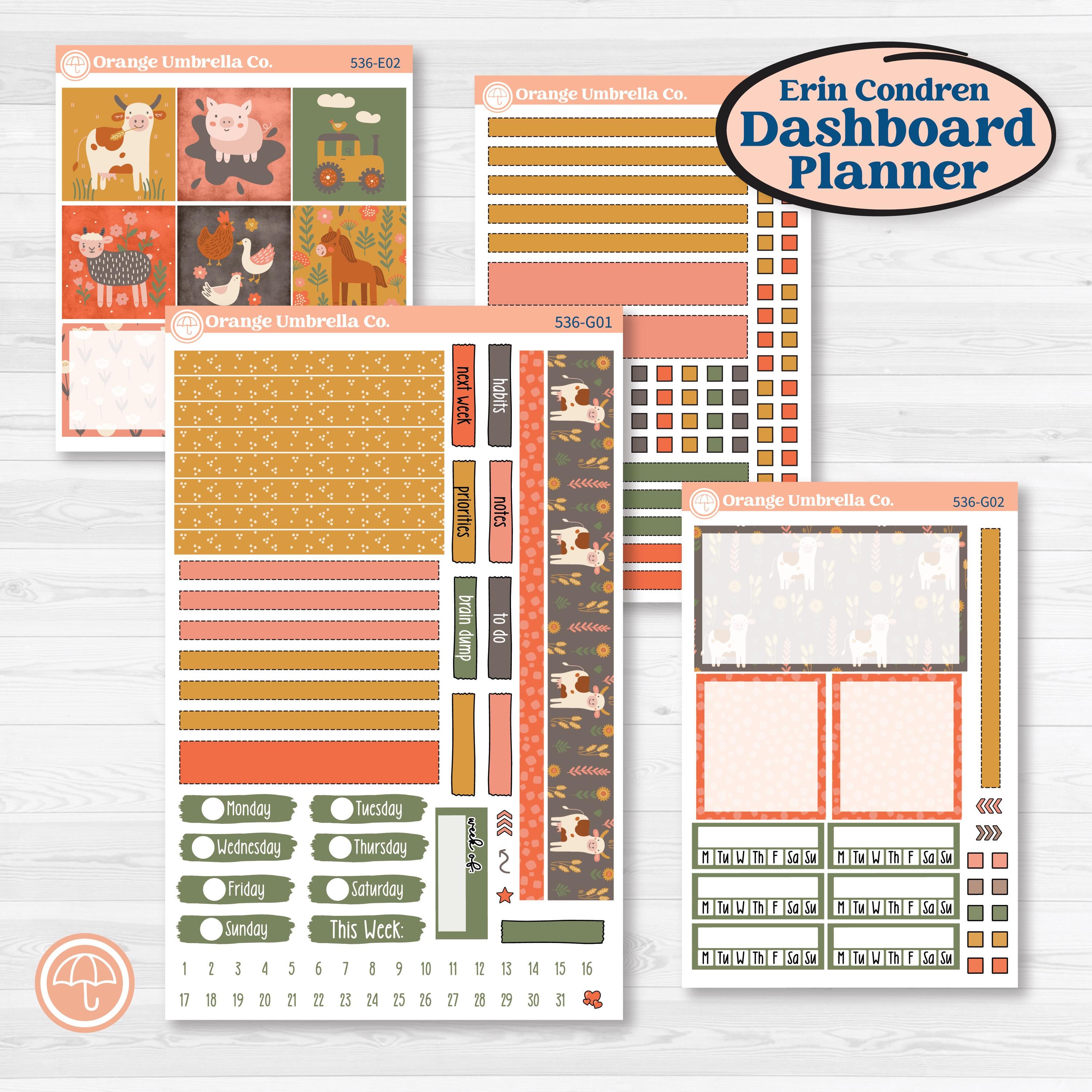 Playful Farmyard Kit | Erin Condren 7x9 Weekly Dashboard Planner Kit Stickers | The Plot Chickens | KIT-536-G