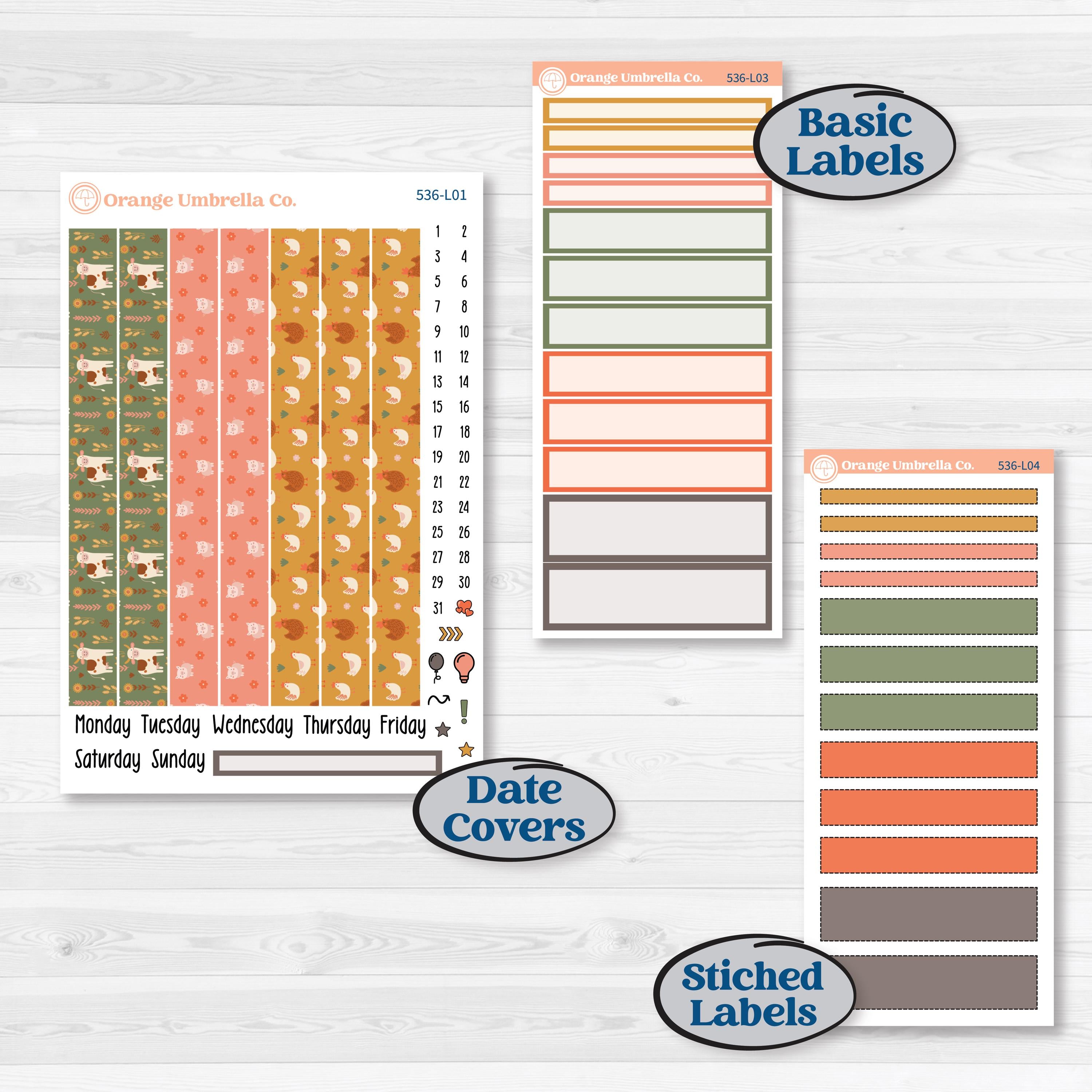Playful Farmyard Kit | 7x9 Plum Daily Planner Kit Stickers | The Plot Chickens | KIT-536-L