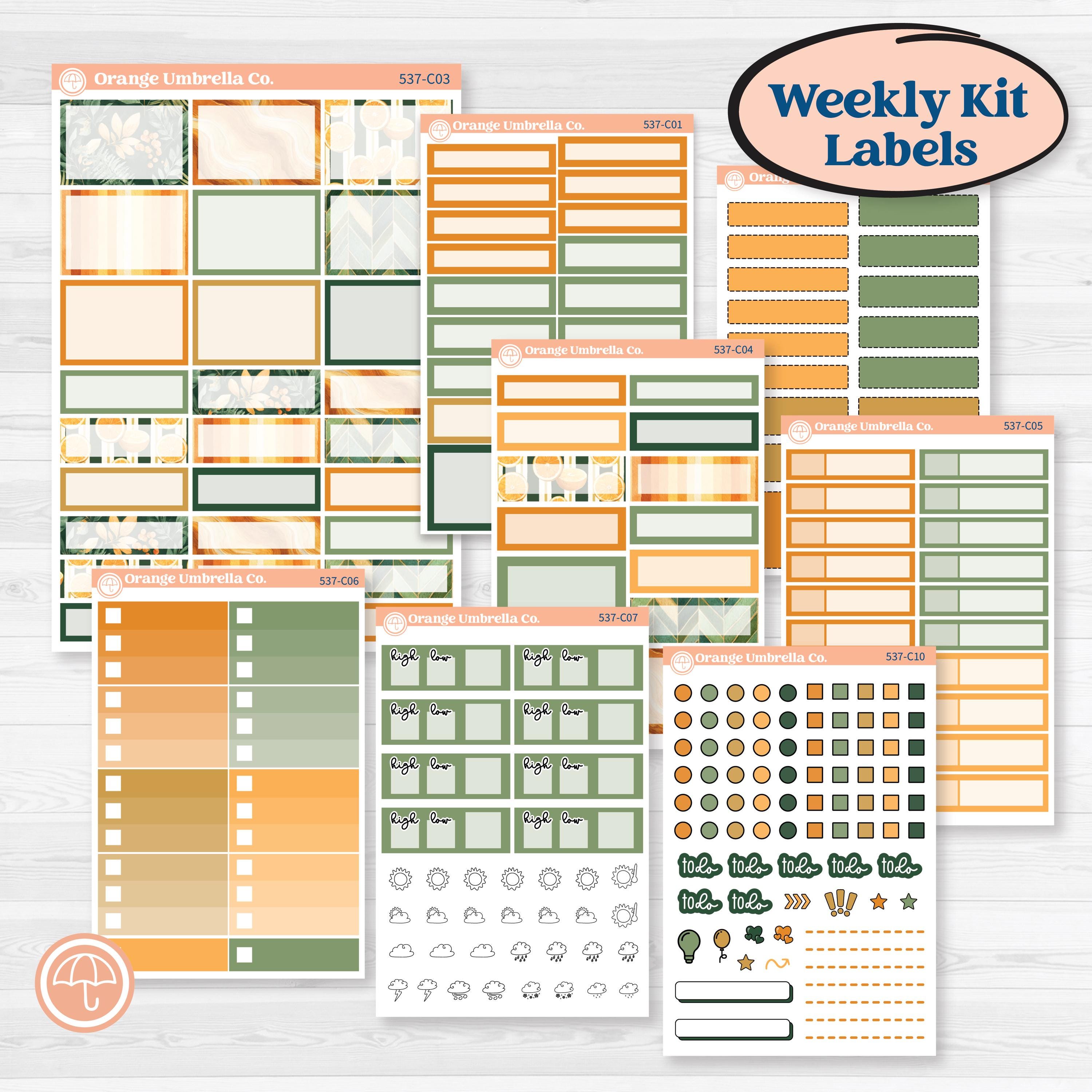 Orange Tropical Kit | Weekly Add-On Labels Planner Kit Stickers | Valencia | KIT-537-C