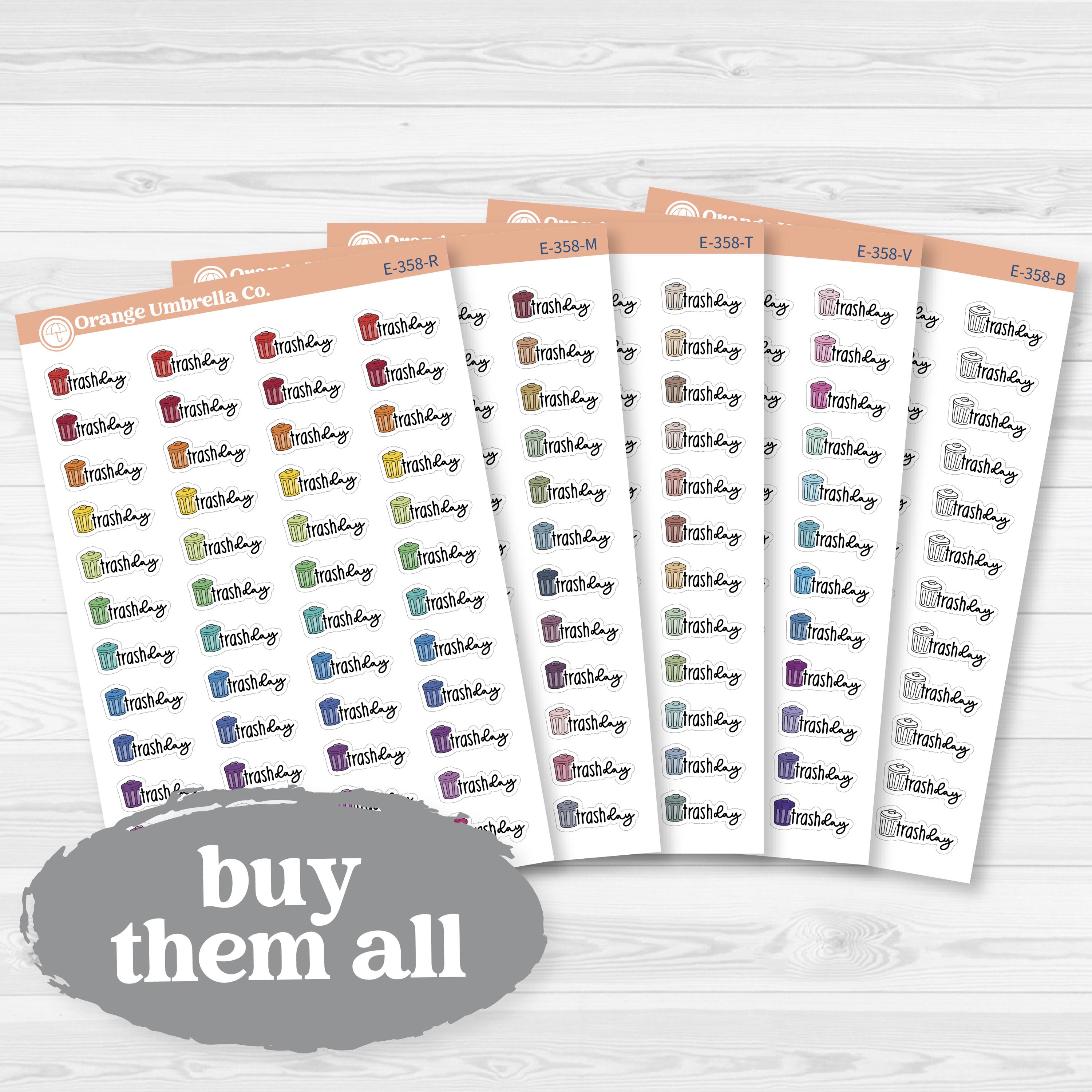 Trash Day Stickers | Doodled Event Planner Stickers | F18 | E-358