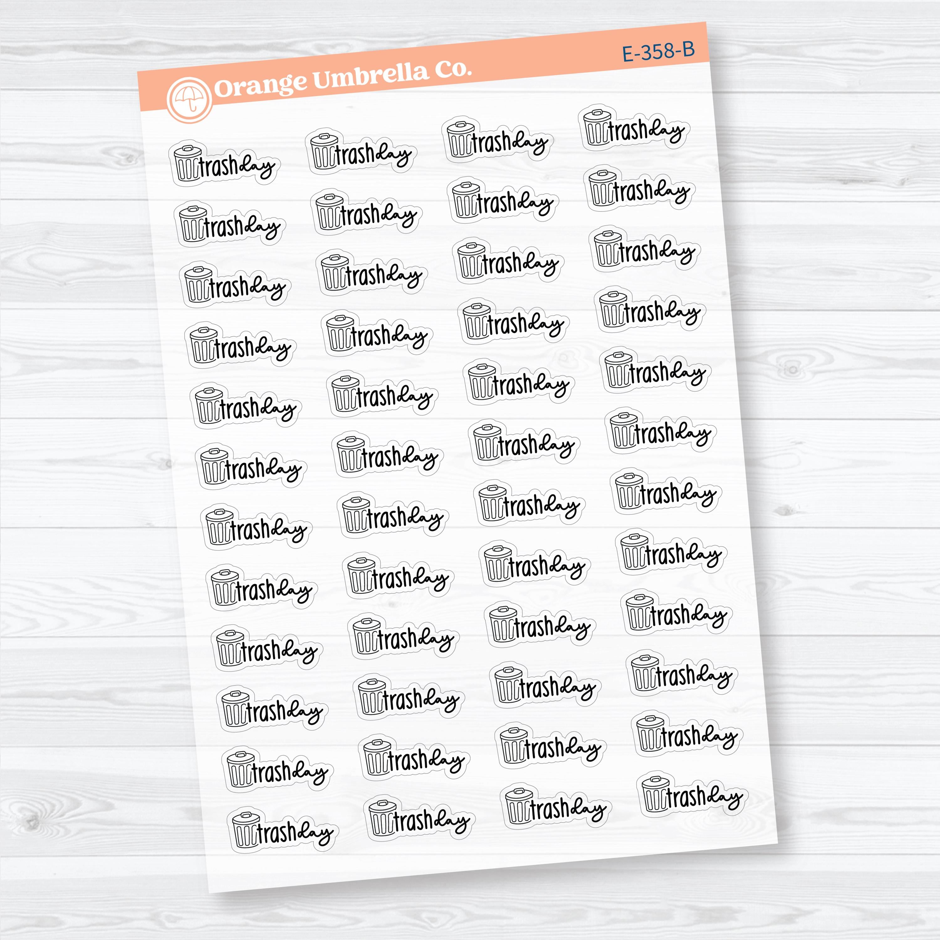 Trash Day Clear Matte Stickers | Doodled Event Planner Stickers | F18 | E-358-CM