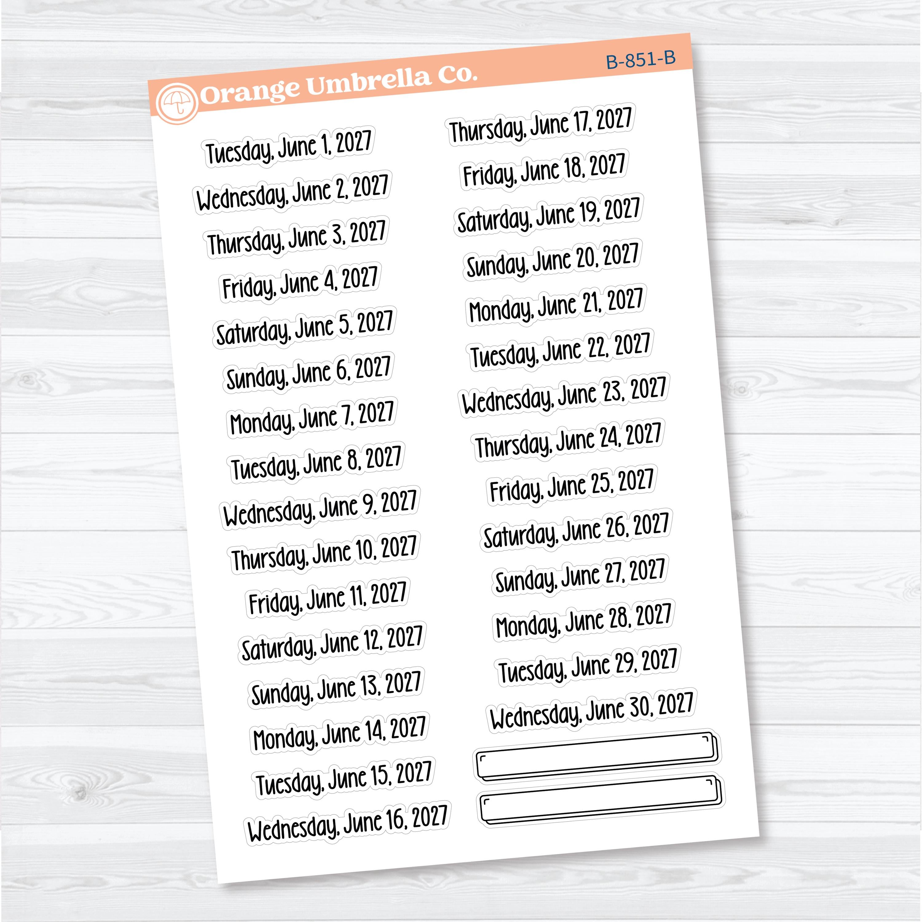 Dates of the Month 2027 | January-June Planner Stickers | F18 | B-846-851-B
