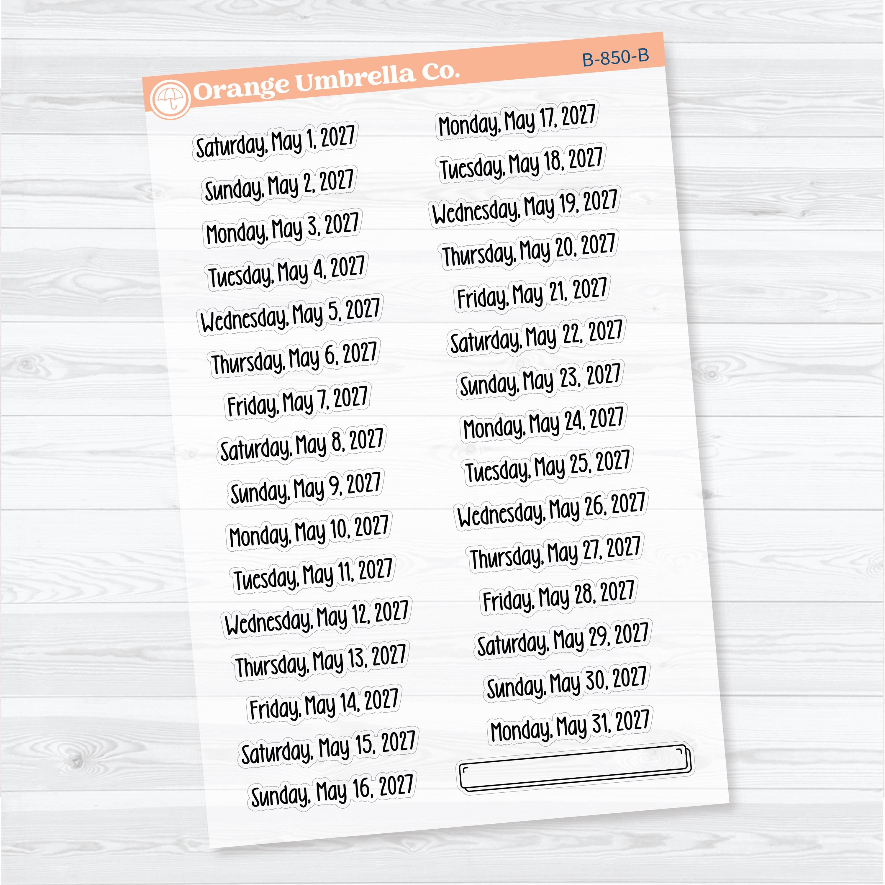 Dates of the Month 2027 Clear Matte | January-June Planner Stickers | F18 | B-846-851-BCM