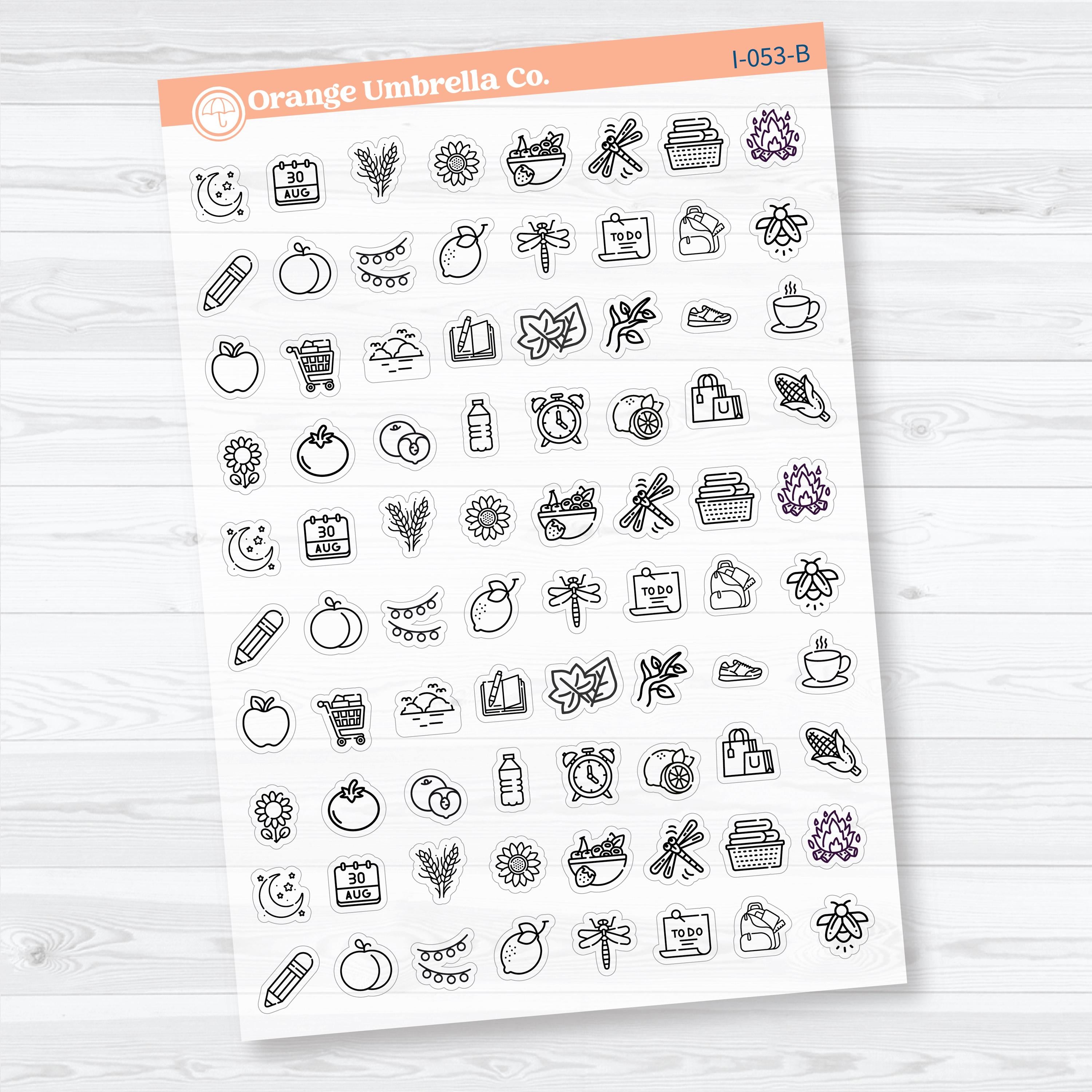 August Themed Icons Clear Matte | Planner Stickers | I-053-CM