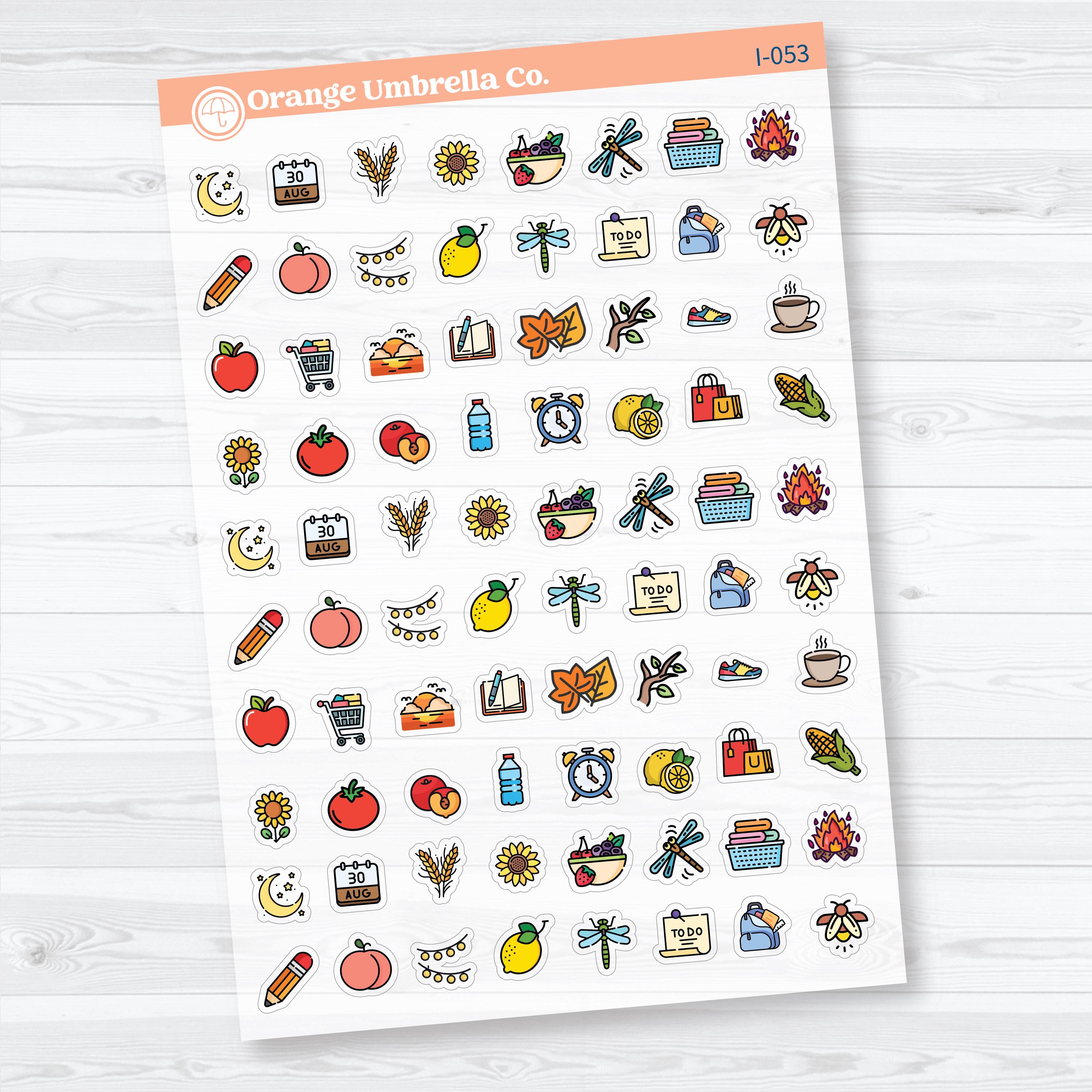 August Themed Icons Clear Matte | Planner Stickers | I-053-CM