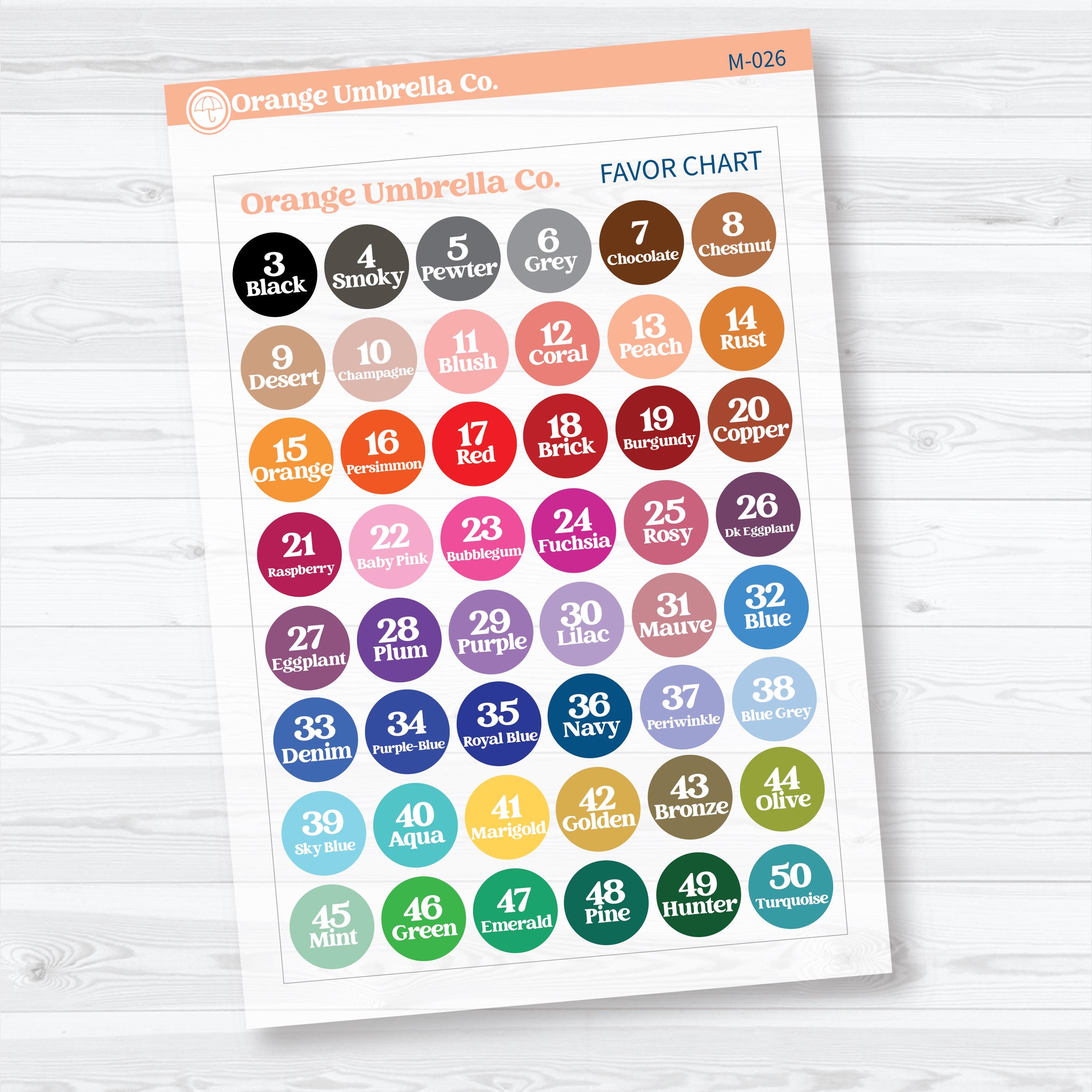 Clear Matte Planner Sticker Color Charts & Reference Guide | Script Color Planning Tool | M-026-029-CM