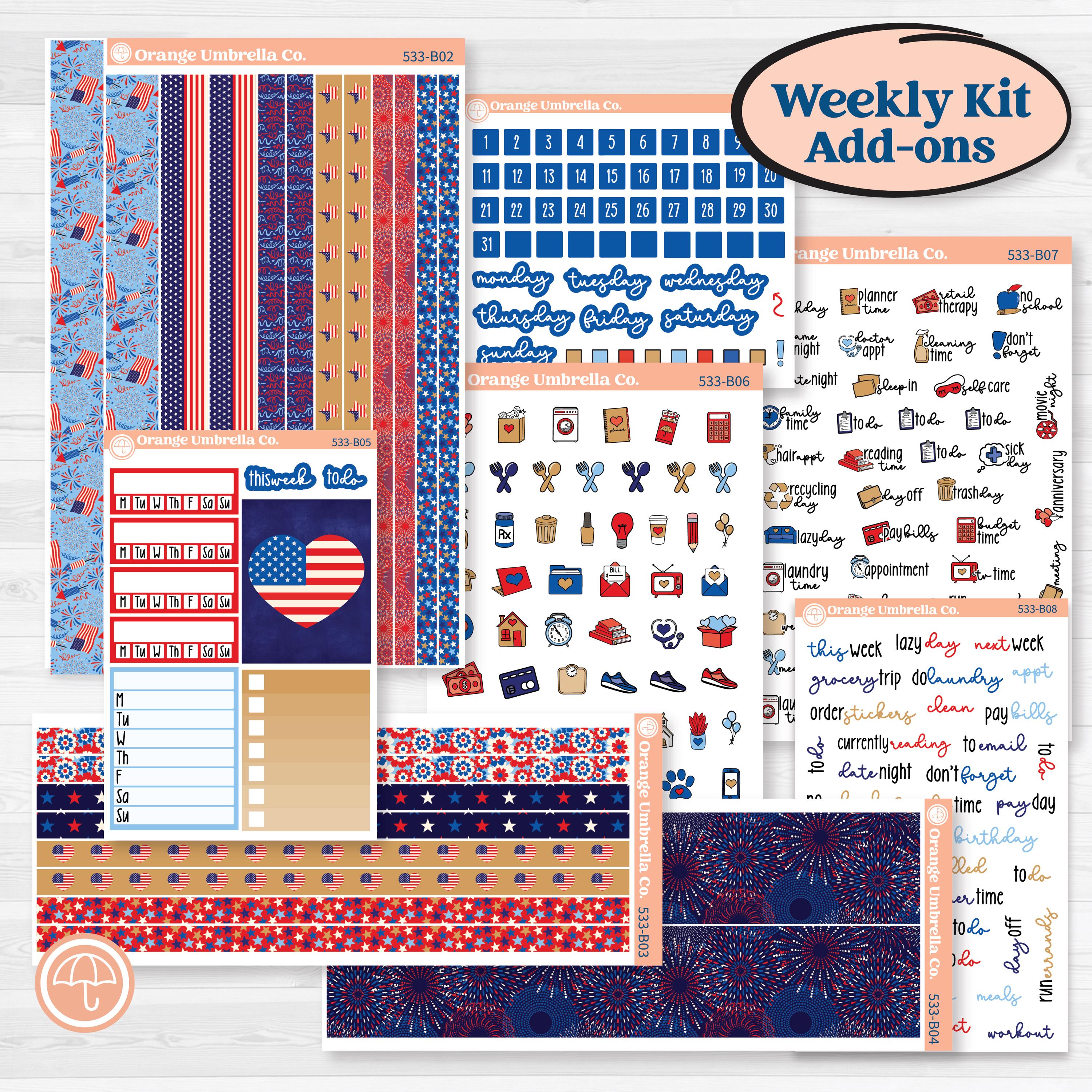Fourth of July | Weekly Add-On Planner Kit Stickers | Red White & Kaboom | KIT-533-B