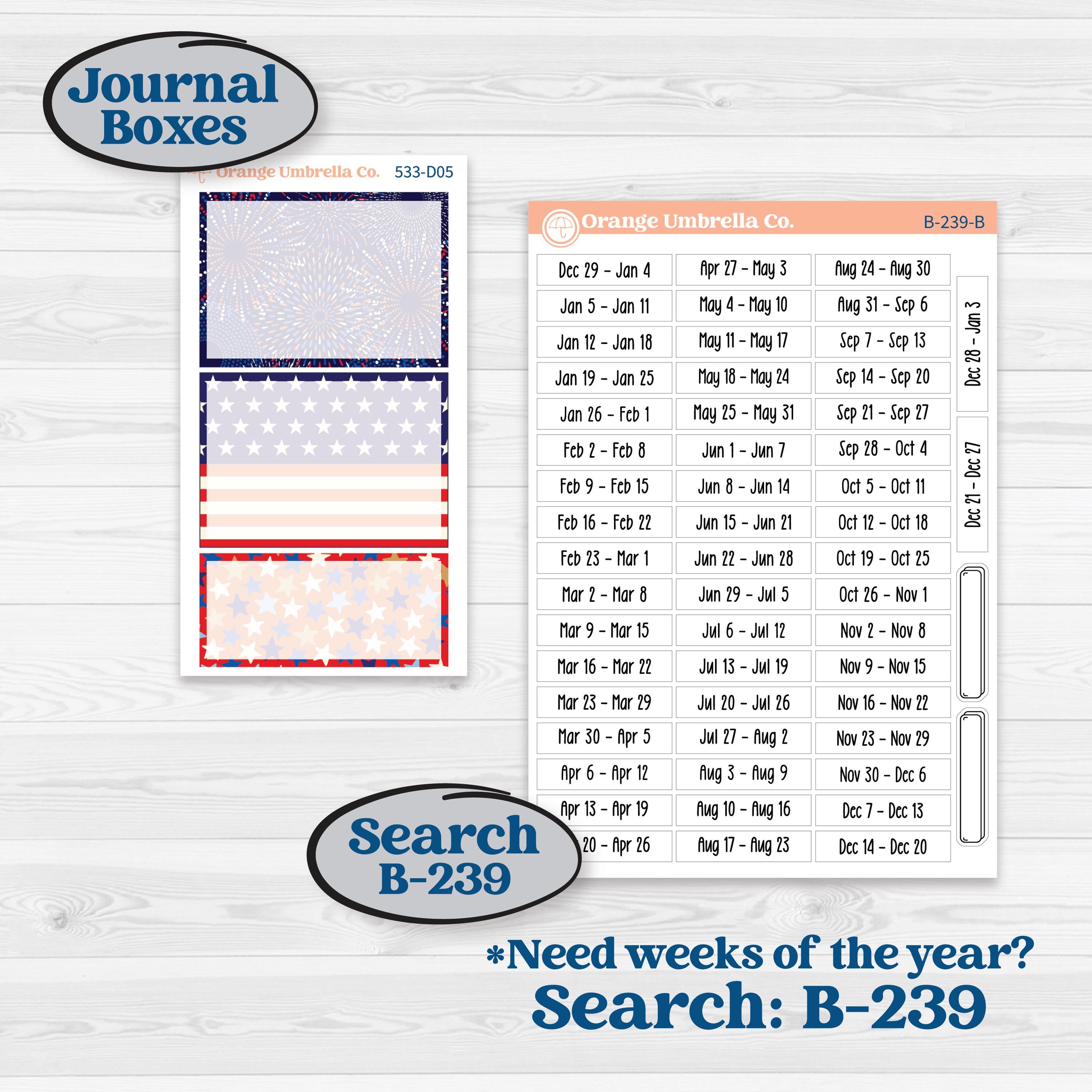 Fourth of July | Journaling or Scrapbooking Kit | Creative Junk Journal Planner Stickers | Red White & Kaboom | KIT-533-D