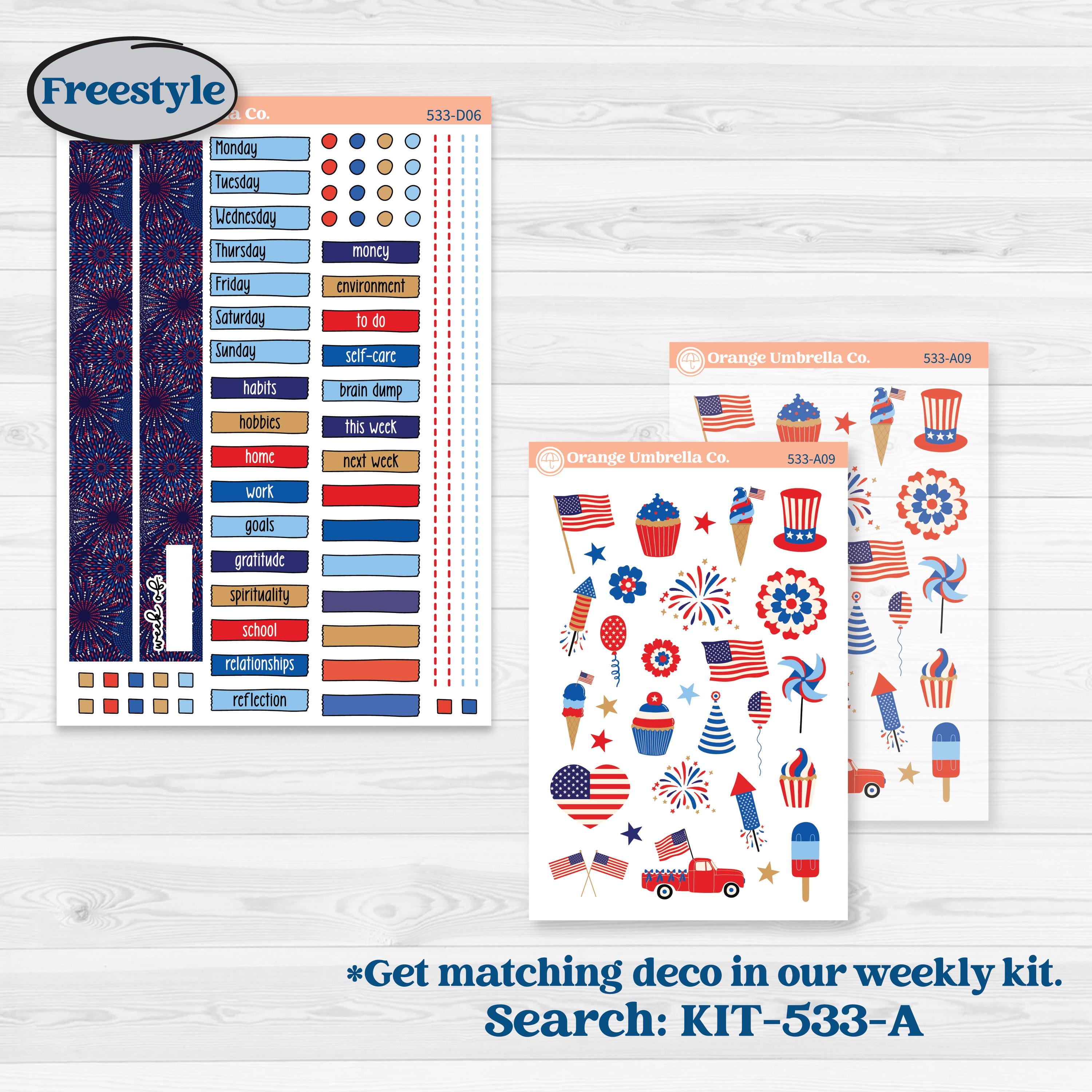Fourth of July | Journaling or Scrapbooking Kit | Creative Junk Journal Planner Stickers | Red White & Kaboom | KIT-533-D