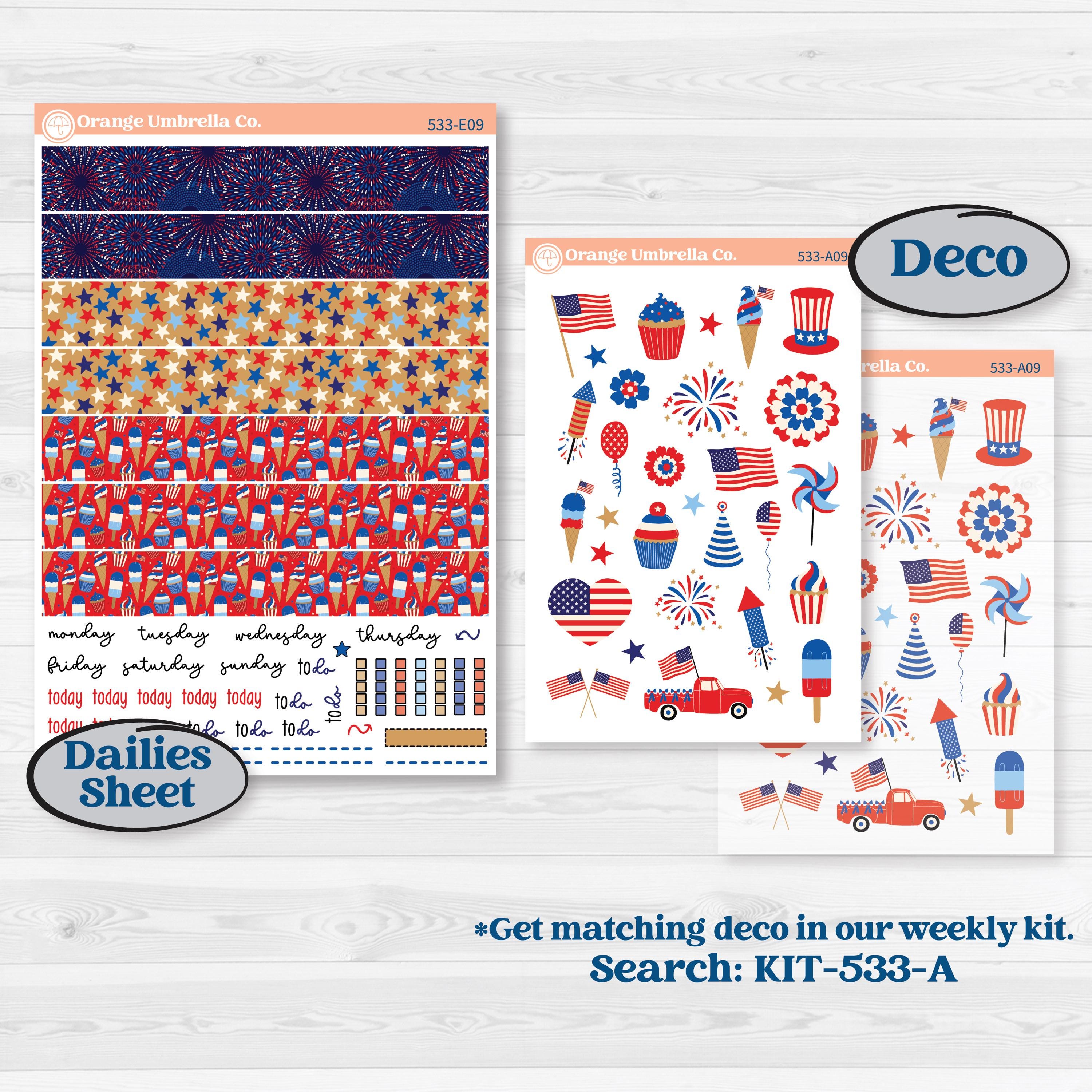 Fourth of July | Hobonichi Cousin Weekly + Daily Planner Kit Stickers | Red White & Kaboom | KIT-533-E
