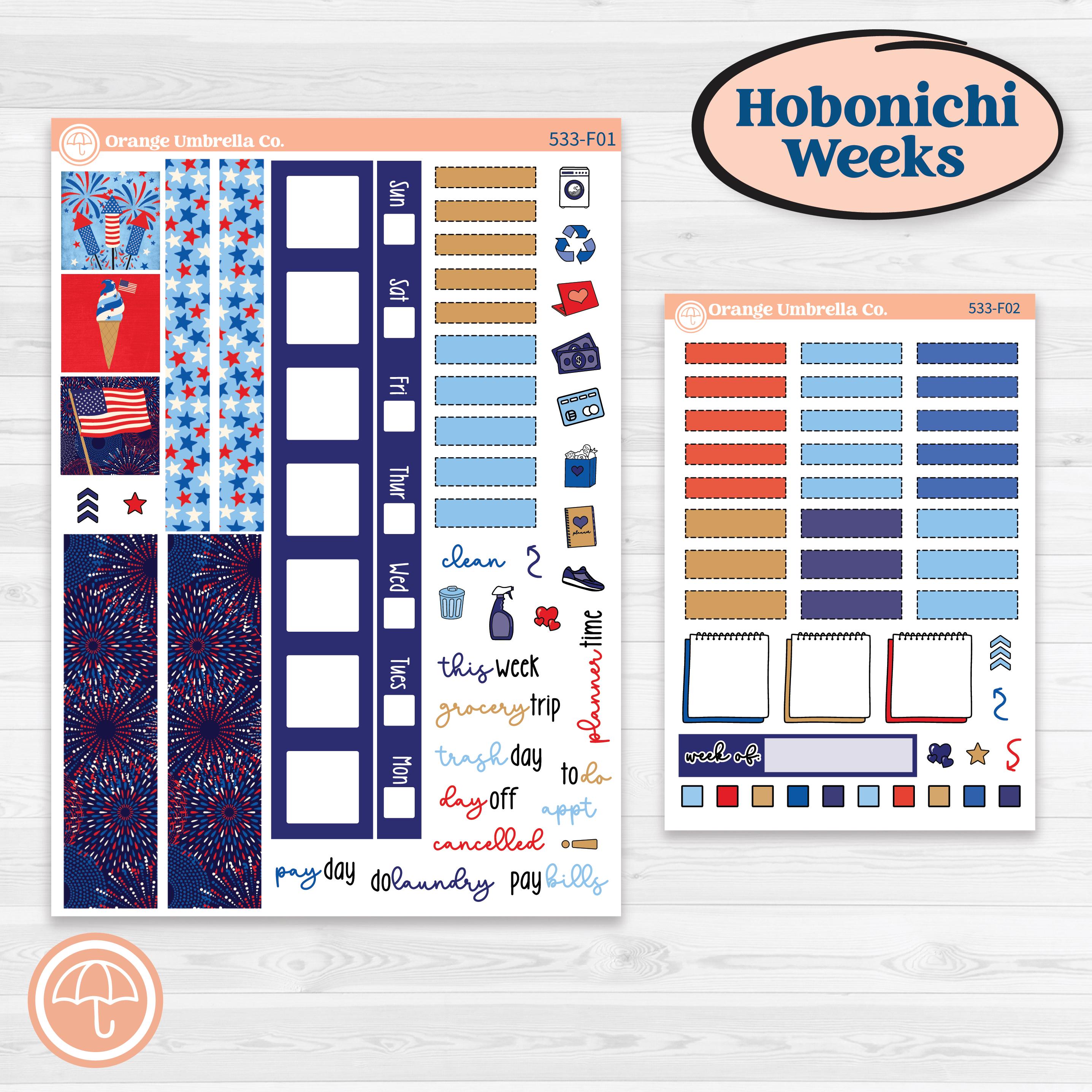 Fourth of July | Hobonichi Weeks Weekly Planner Kit Stickers | Red White & Kaboom | KIT-533-F