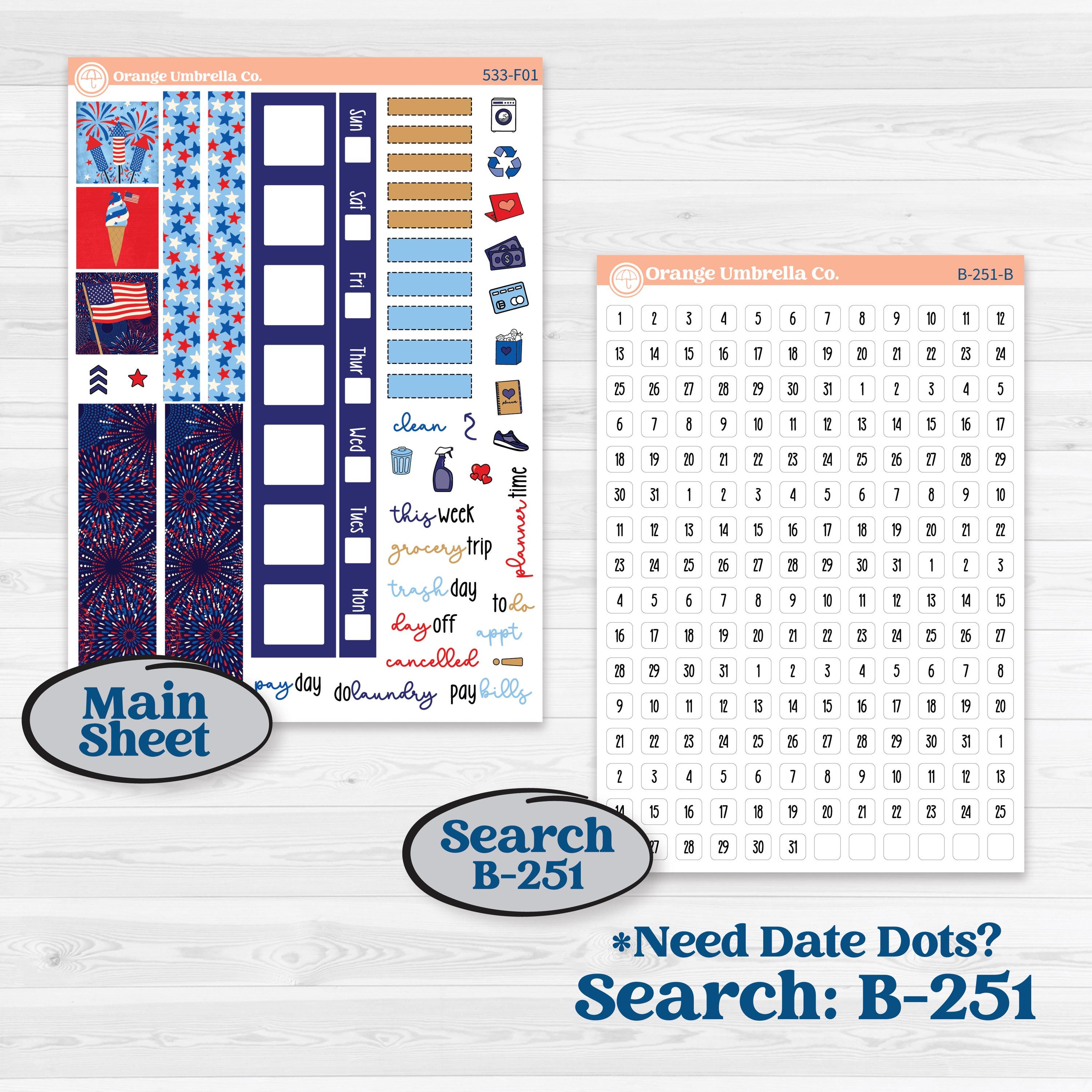 Fourth of July | Hobonichi Weeks Weekly Planner Kit Stickers | Red White & Kaboom | KIT-533-F