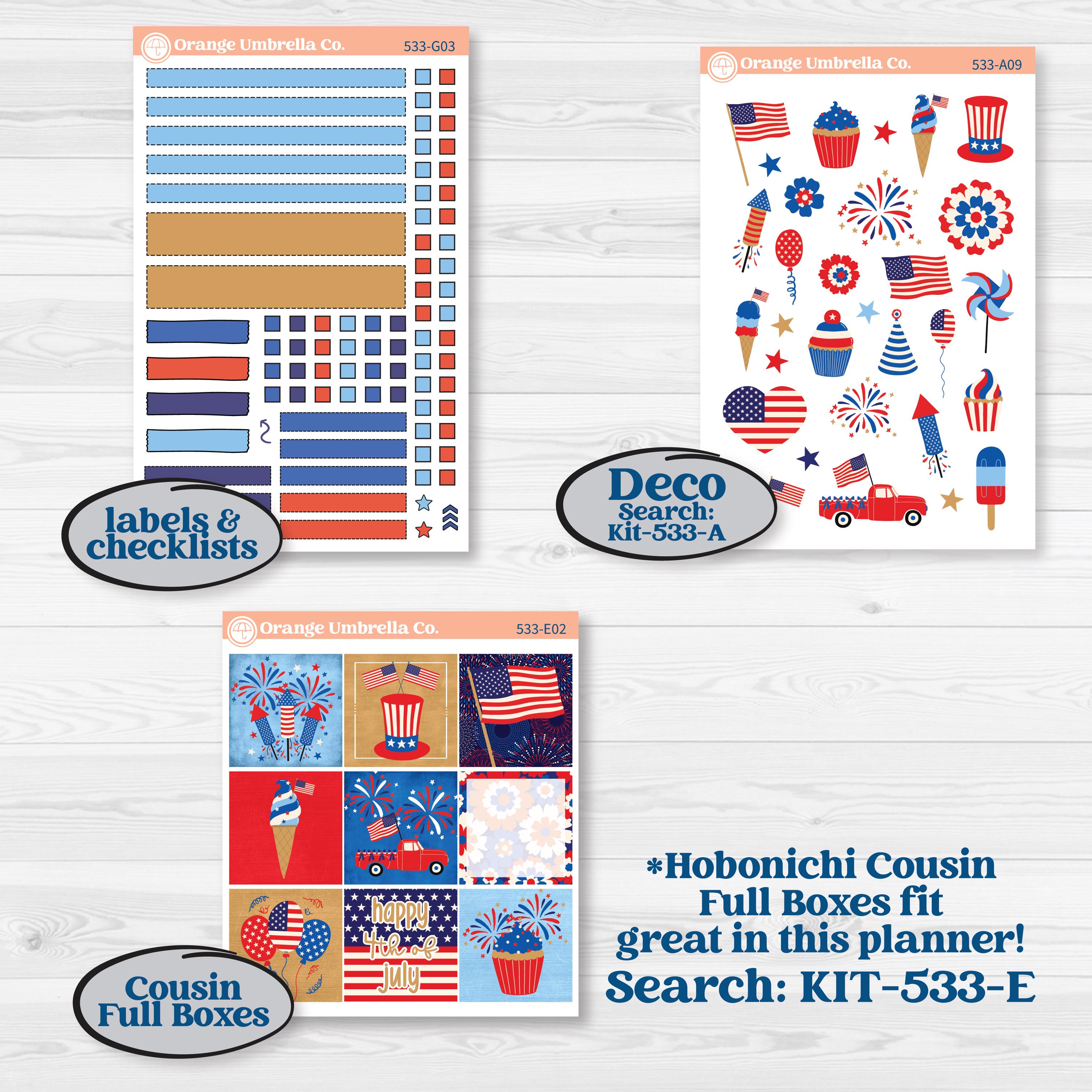 Fourth of July | Erin Condren 7x9 Weekly Dashboard Planner Kit Stickers | Red White & Kaboom | KIT-533-G