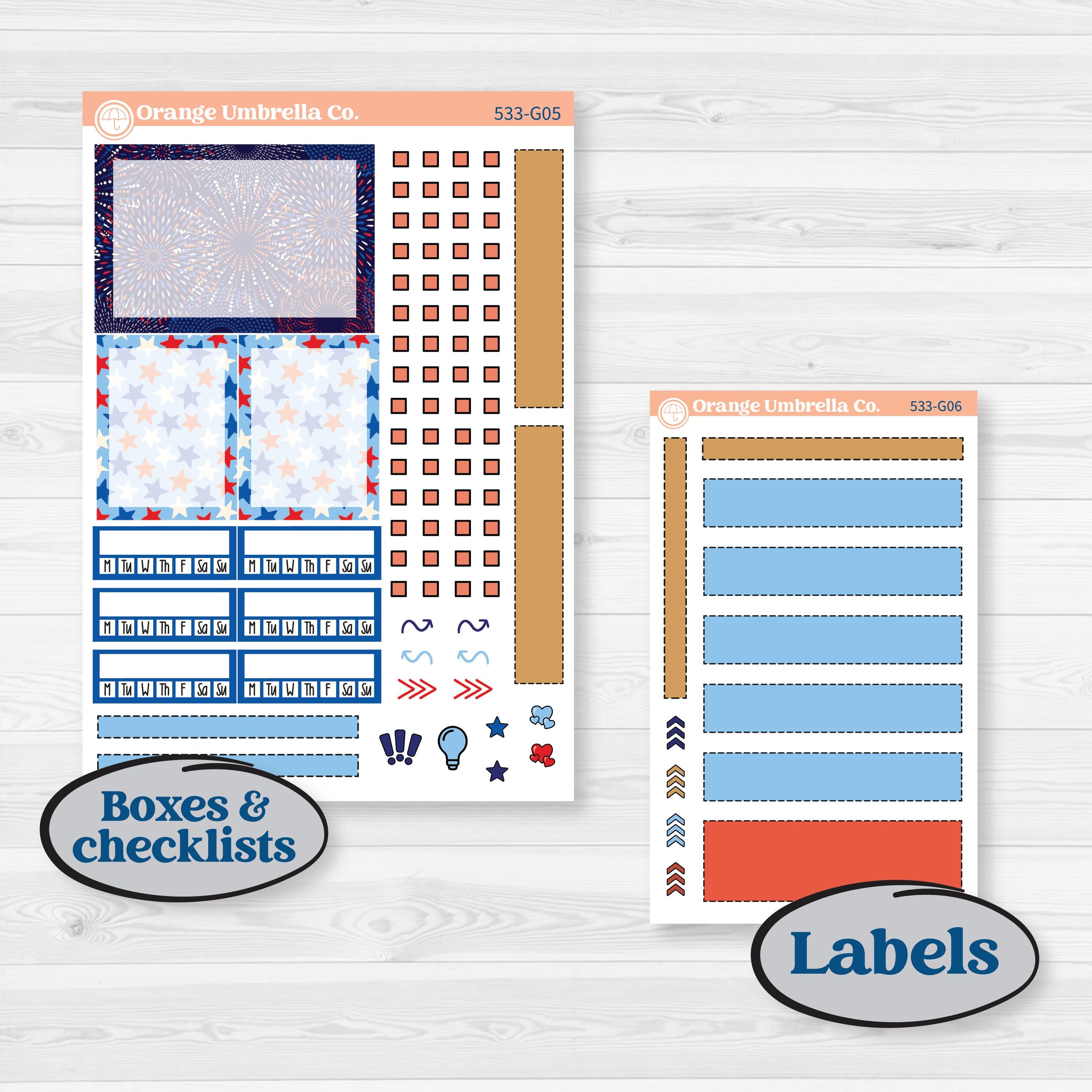 Fourth of July | Erin Condren A5 Weekly Dashboard Planner Kit Stickers | Red White & Kaboom | KIT-533-G4