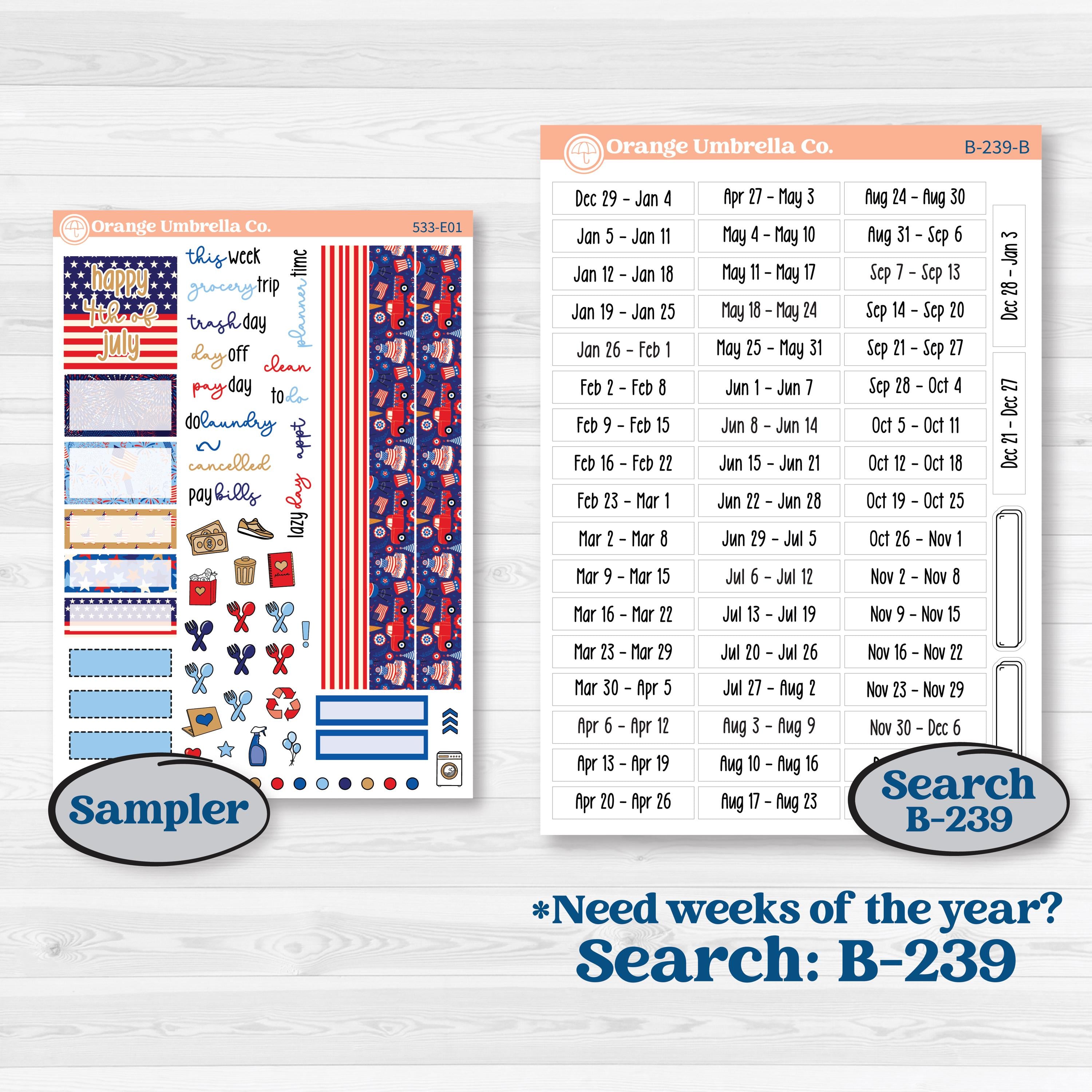 Fourth of July | Hobonichi Cousin Weekly + Daily Planner Kit Stickers | Red White & Kaboom | KIT-533-E
