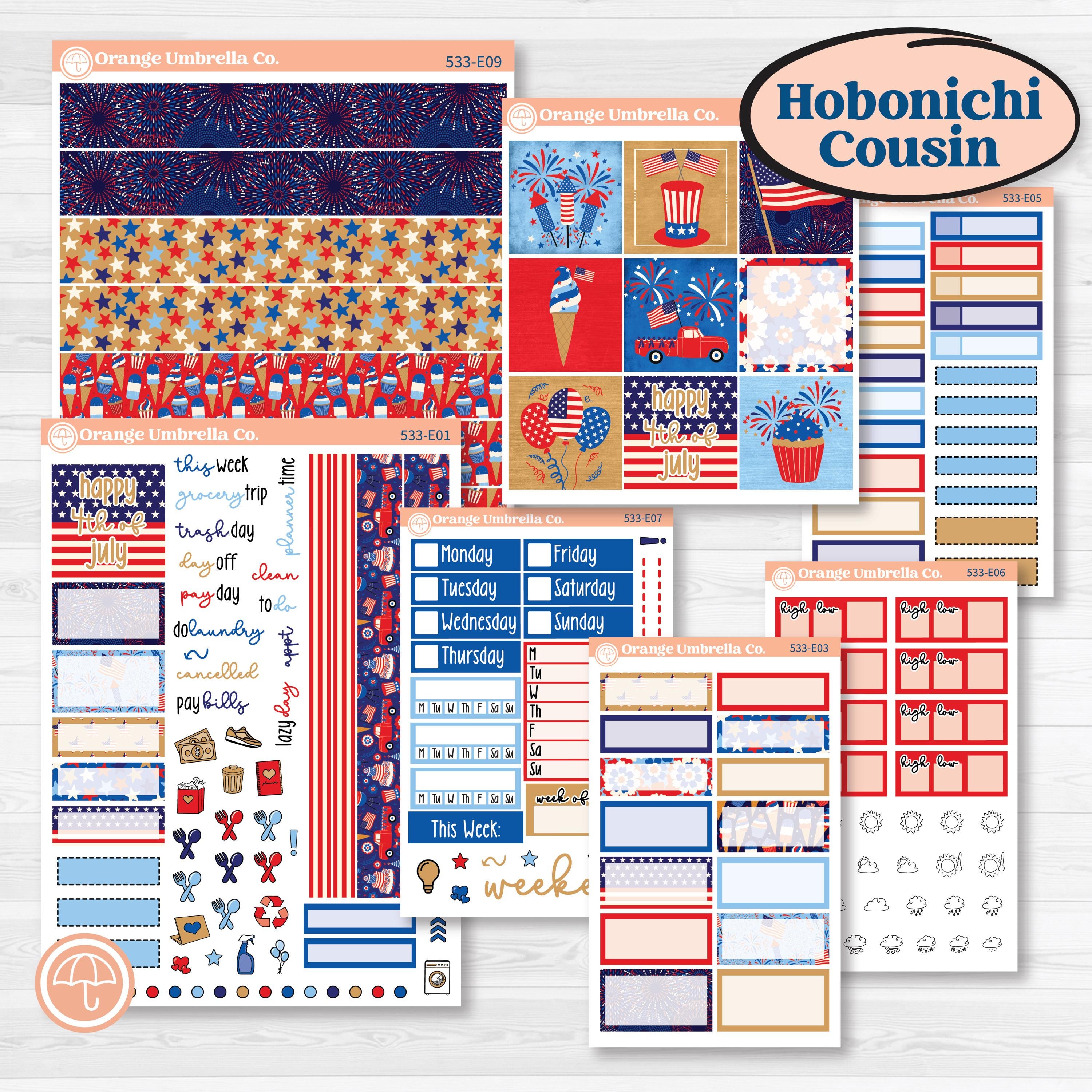 Fourth of July | Hobonichi Cousin Weekly + Daily Planner Kit Stickers | Red White & Kaboom | KIT-533-E