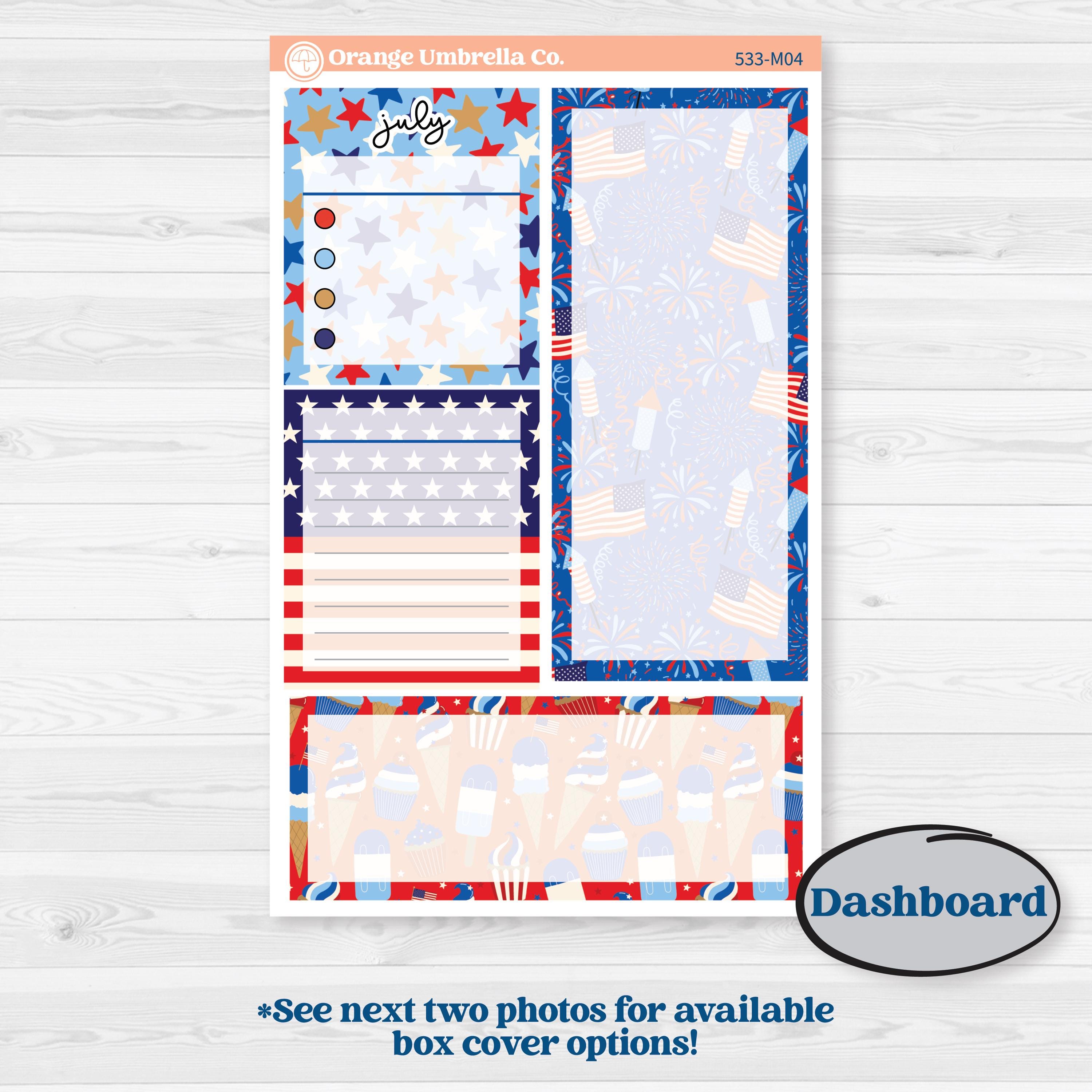 Fourth of July | A5 Erin Condren Monthly + Productivity Dashboard Sticker Kit | Red White & Kaboom | KIT-533-M