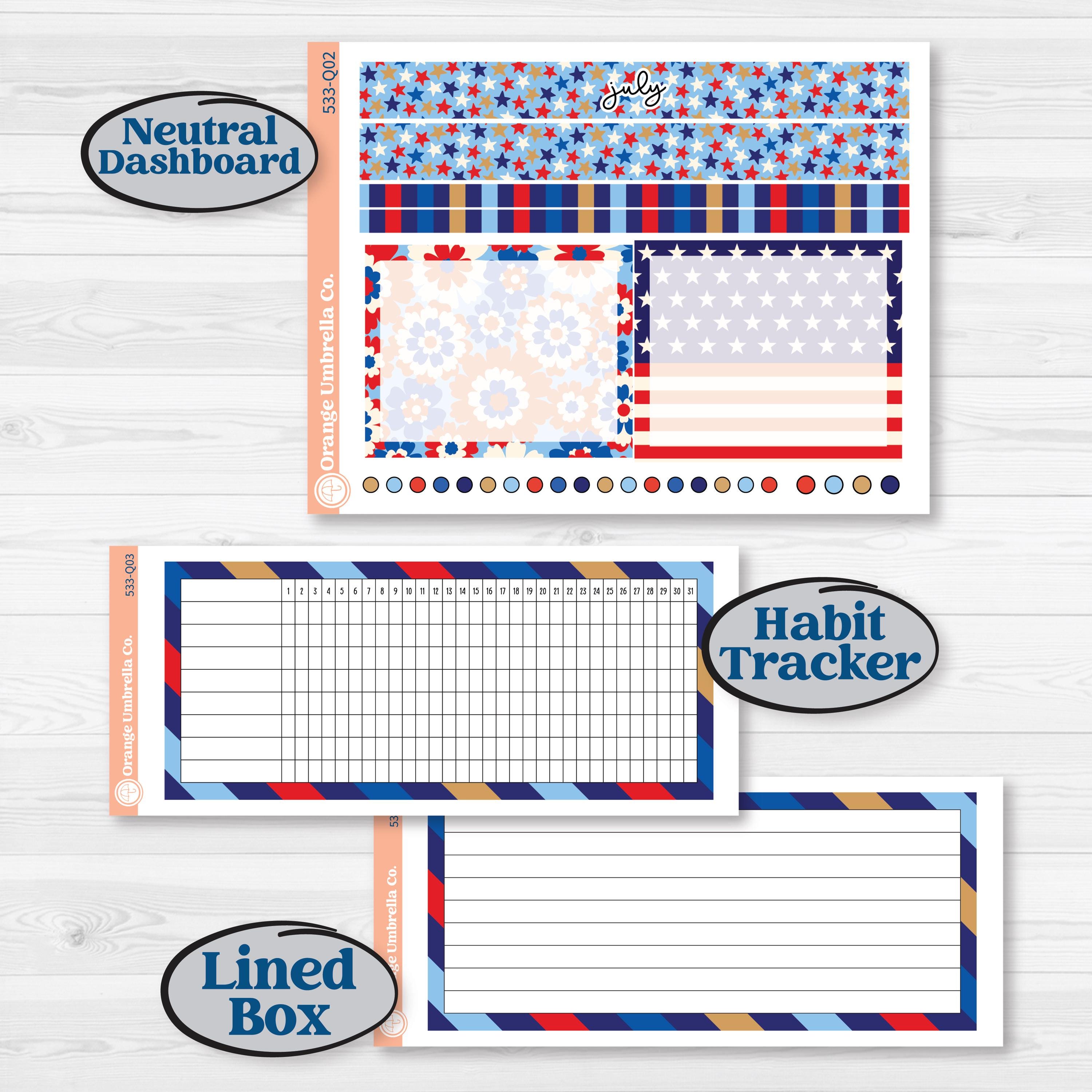 Fourth of July | 7x9 Plum Monthly + Dashboard Planner Kit Stickers | Red White & Kaboom | KIT-533-Q