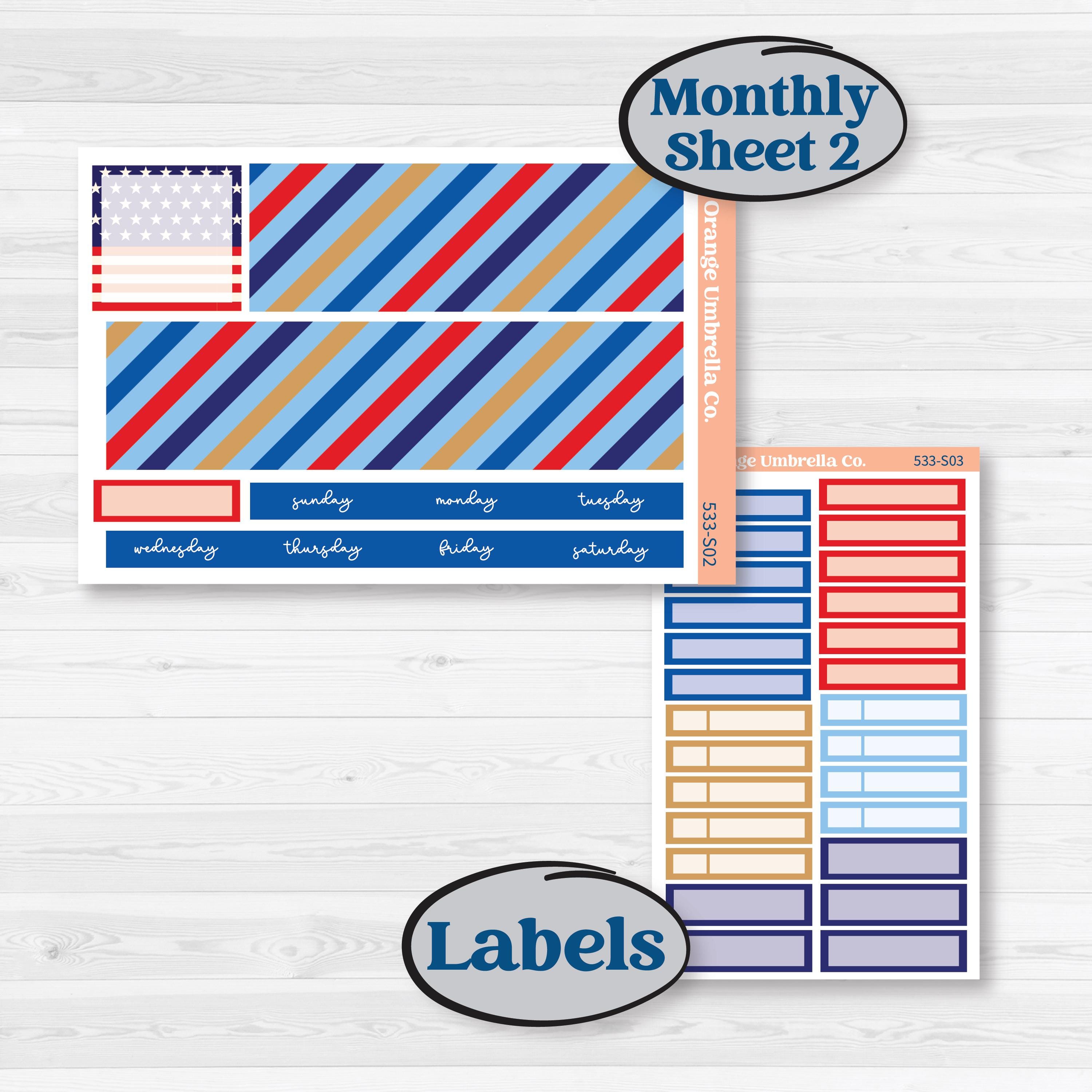 Fourth of July | Hobonichi Cousin Monthly Planner Kit Stickers | Red White & Kaboom | KIT-533-S