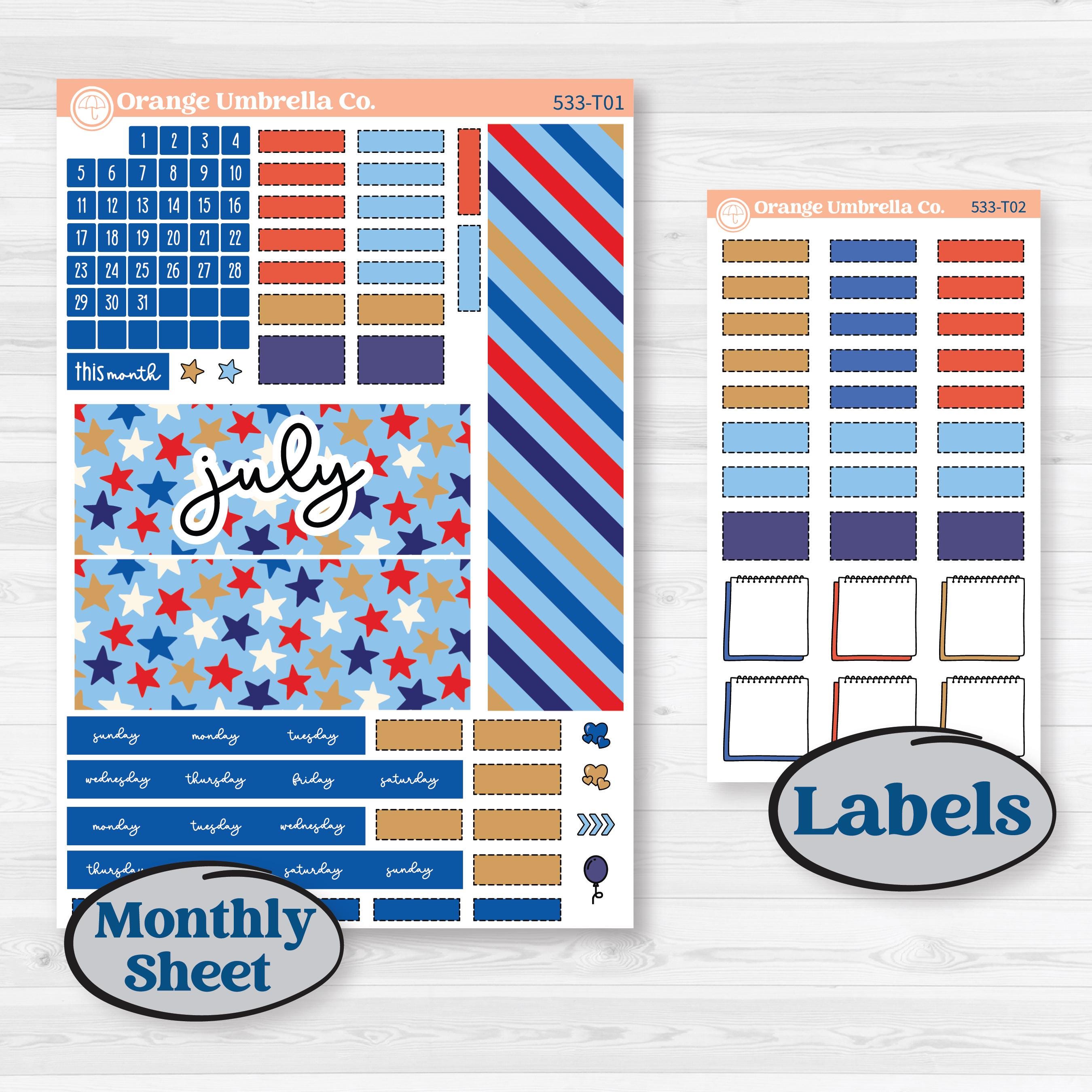 Fourth of July | Hobonichi Weeks Monthly Planner Kit Stickers | Red White & Kaboom | KIT-533-T