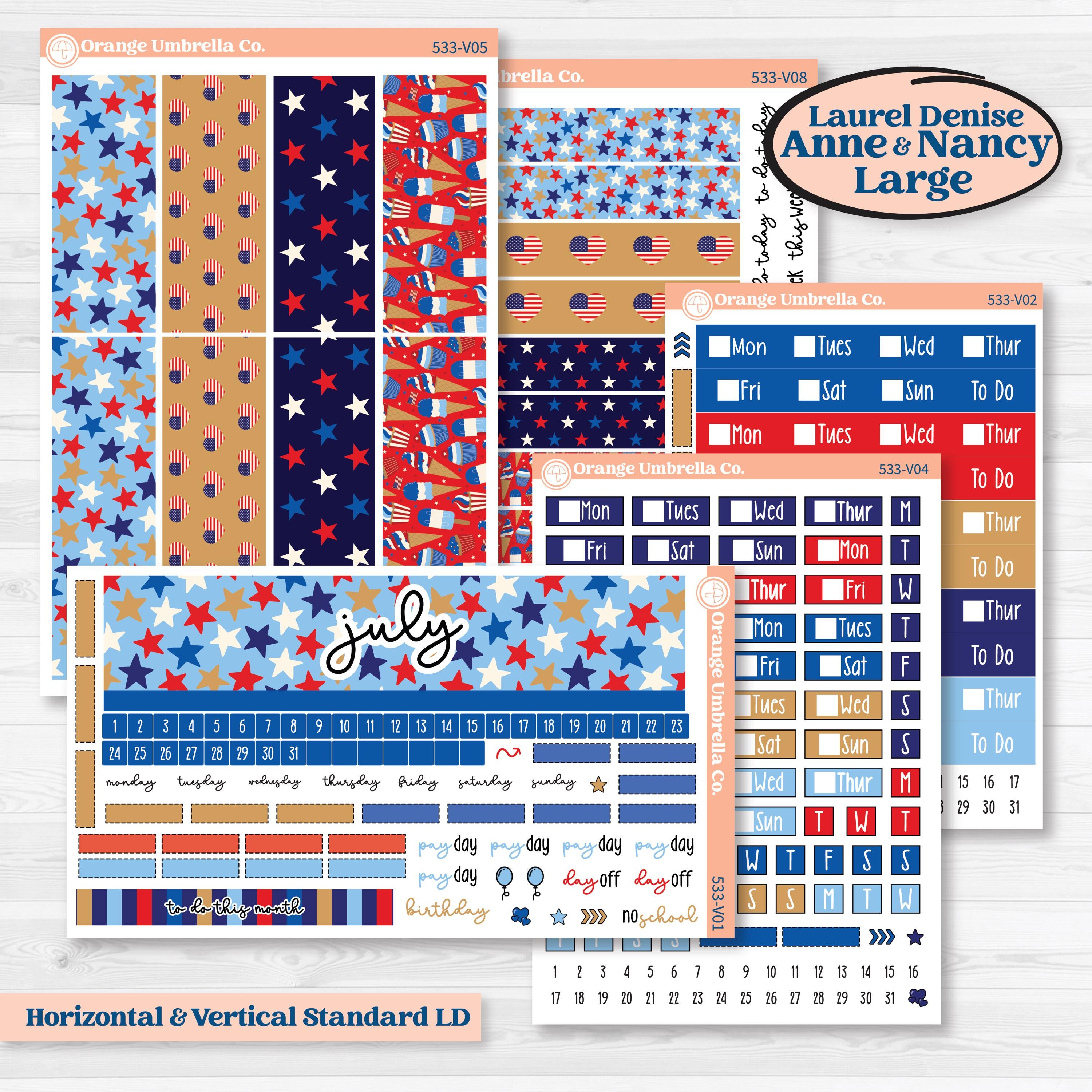 Fourth of July | Laurel Denise Nancy Large + Anne Large Planner Kit Stickers | Red White & Kaboom | KIT-533-V