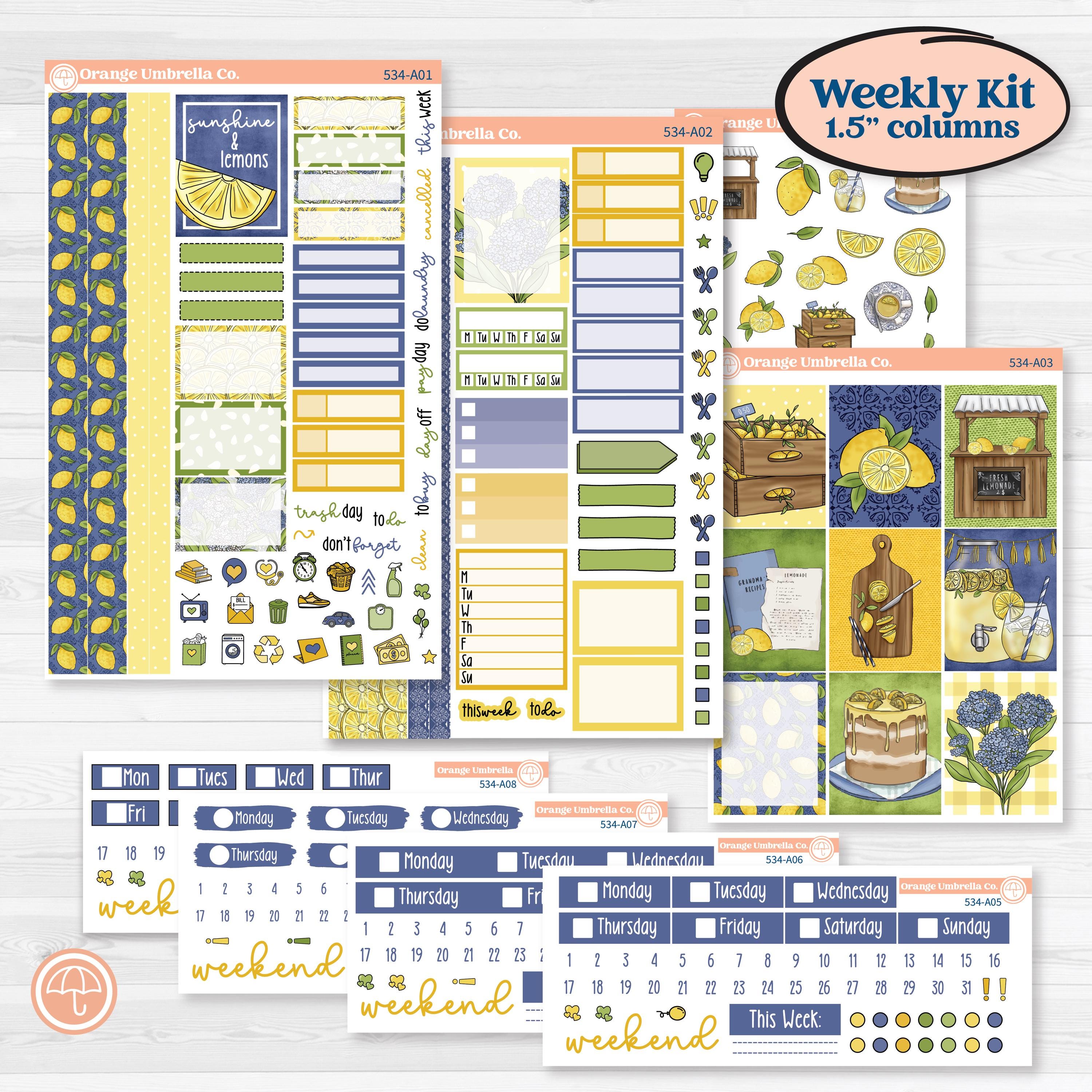 Summer Lemon Kit | Weekly Sticker Kit for Vertical Planners like Erin Condren | Lemonade Stand | KIT-534-A