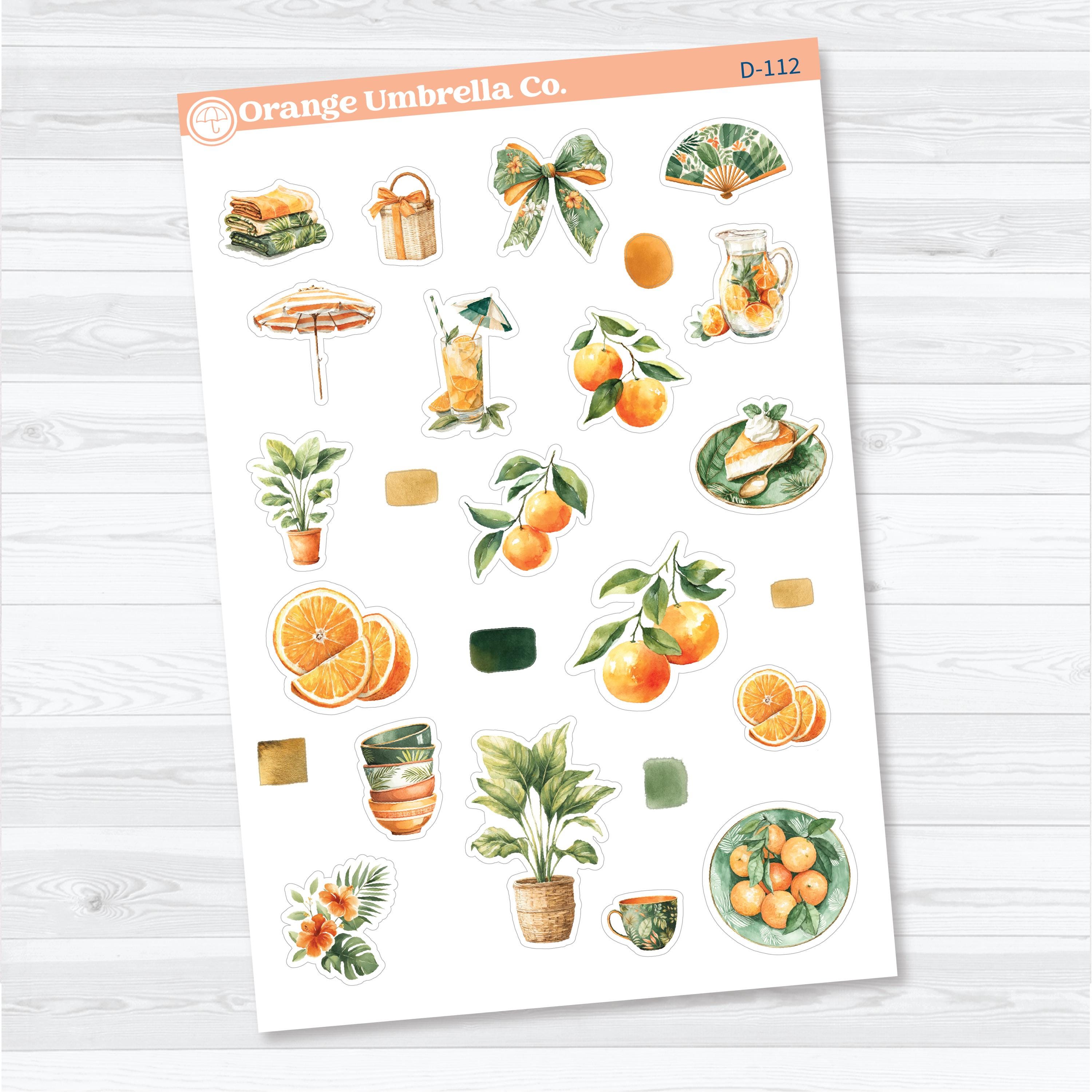 Valencia Orange Decorative Planner Stickers | Citrus Summer Deco Sticker Sheets | D-111-112