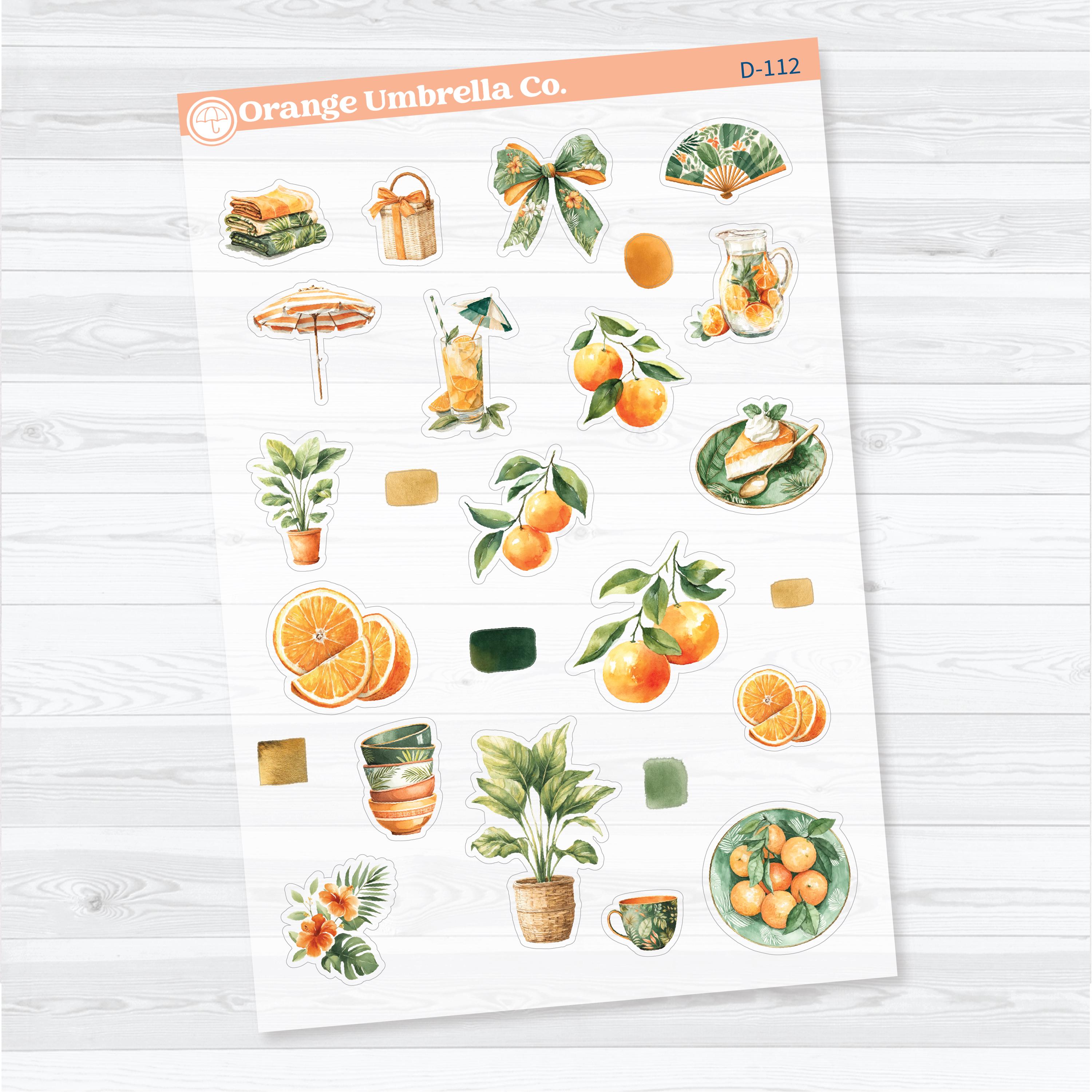 Valencia Orange Clear Matte Decorative Planner Stickers | Citrus Summer Deco Sticker Sheets | D-111-112-CM
