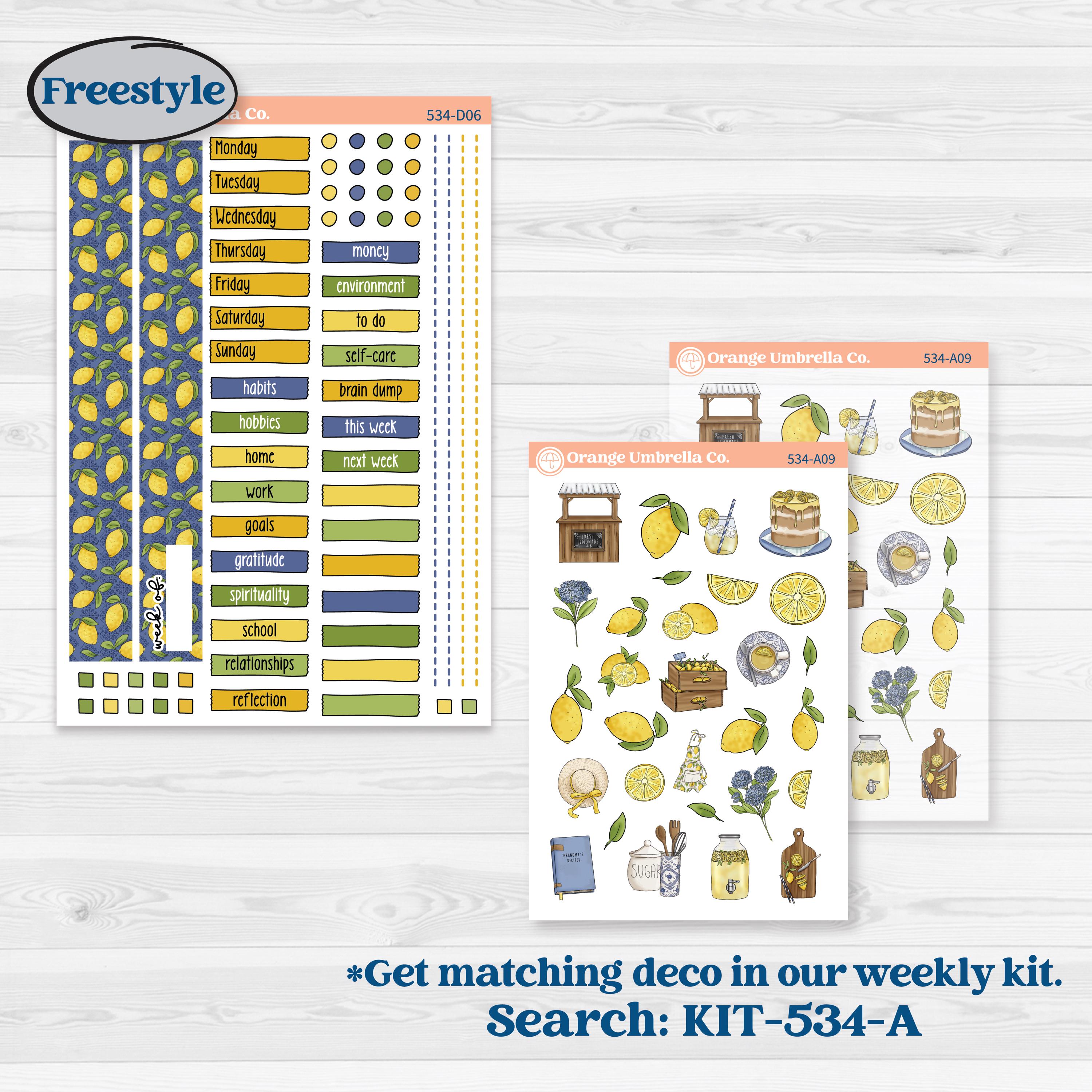 Summer Lemon Kit | Journaling or Scrapbooking Kit | Creative Junk Journal Planner Stickers | Lemonade Stand | KIT-534-D