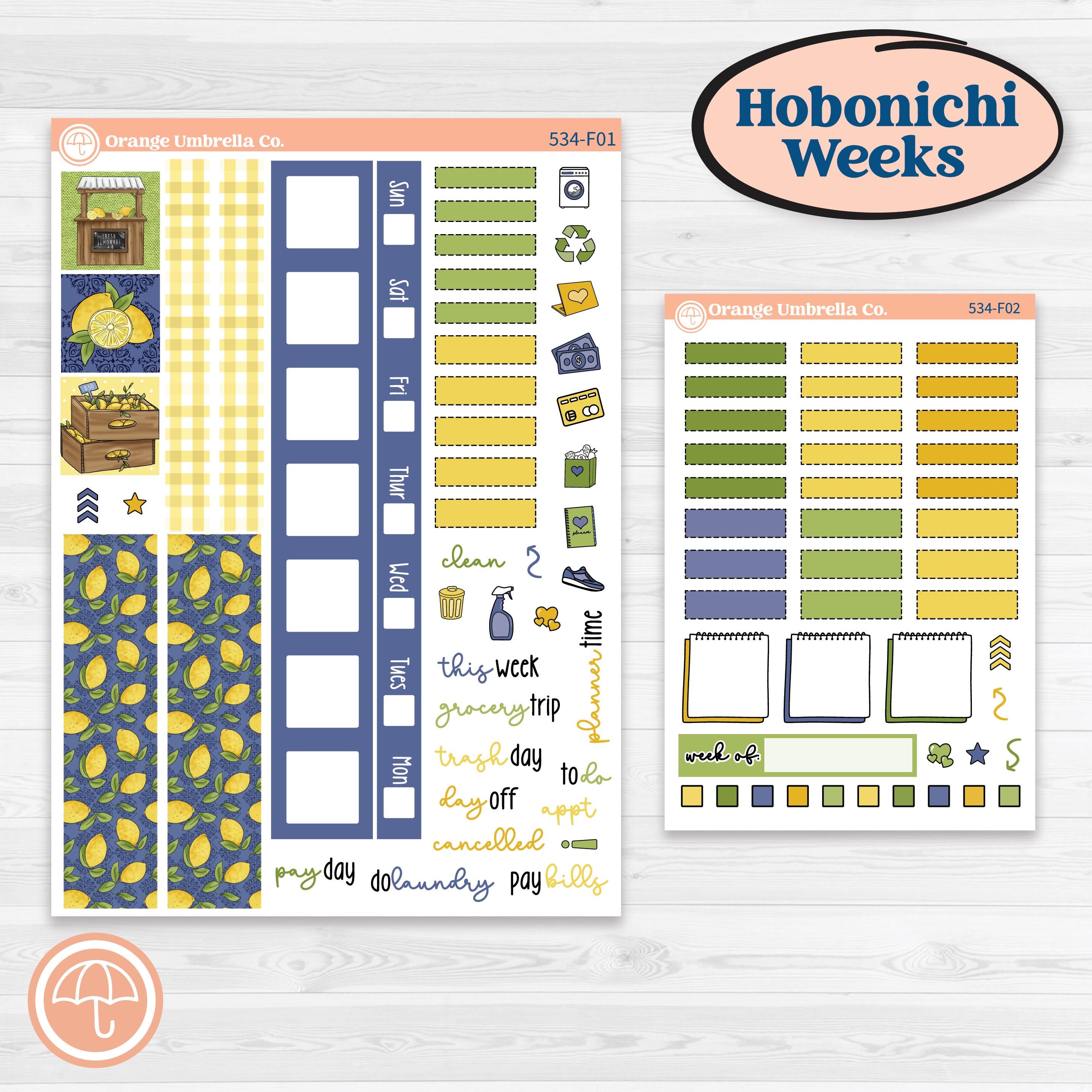 Summer Lemon Kit | Hobonichi Weeks Weekly Planner Kit Stickers | Lemonade Stand | KIT-534-F