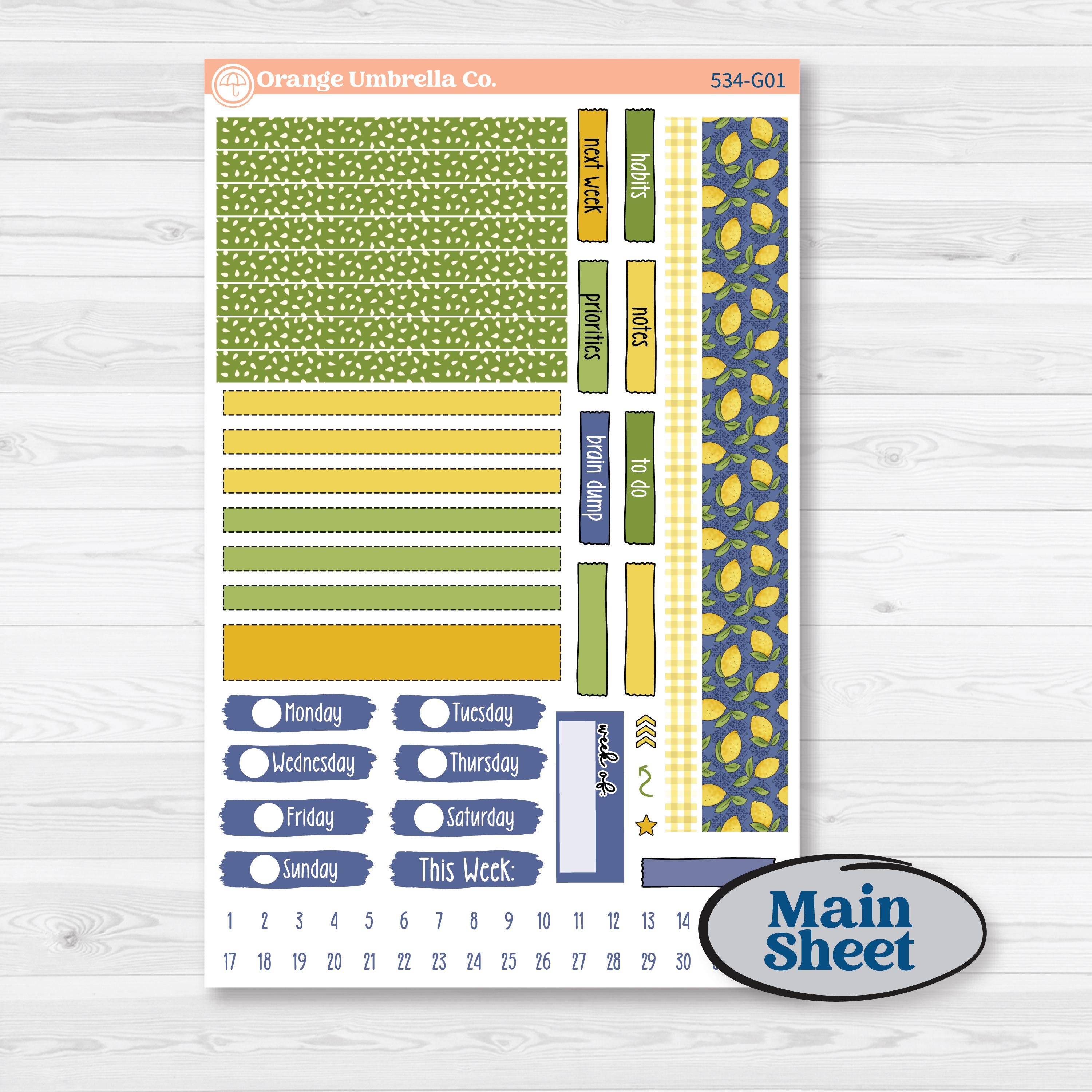 Summer Lemon Kit | Erin Condren 7x9 Weekly Dashboard Planner Kit Stickers | Lemonade Stand | KIT-534-G