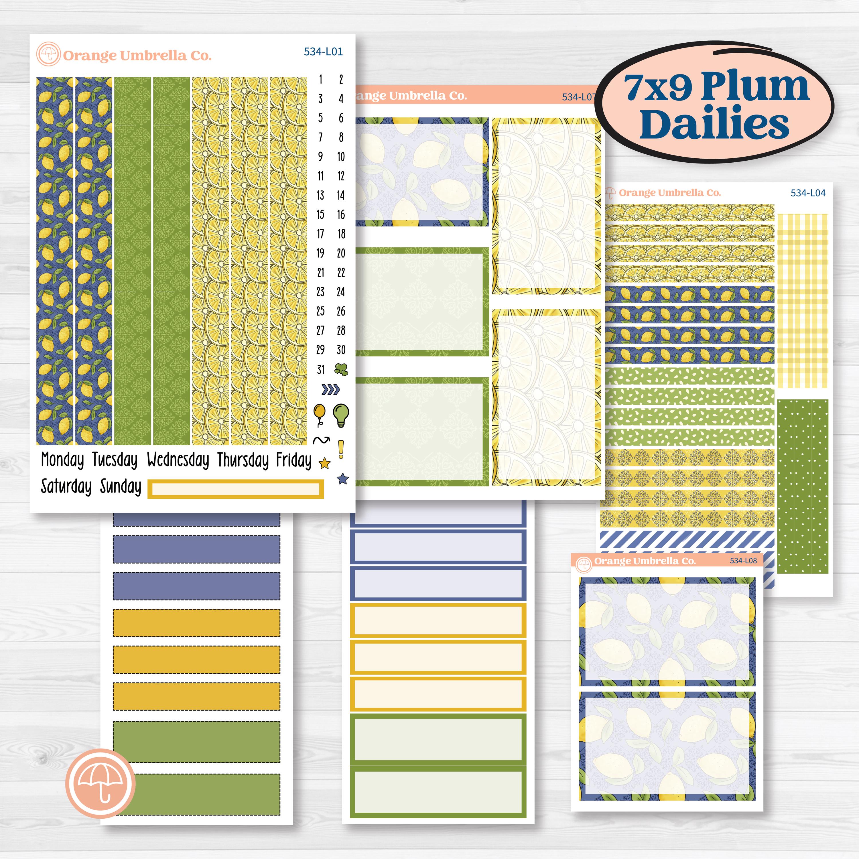 Summer Lemon Kit | 7x9 Plum Daily Planner Kit Stickers | Lemonade Stand | KIT-534-L