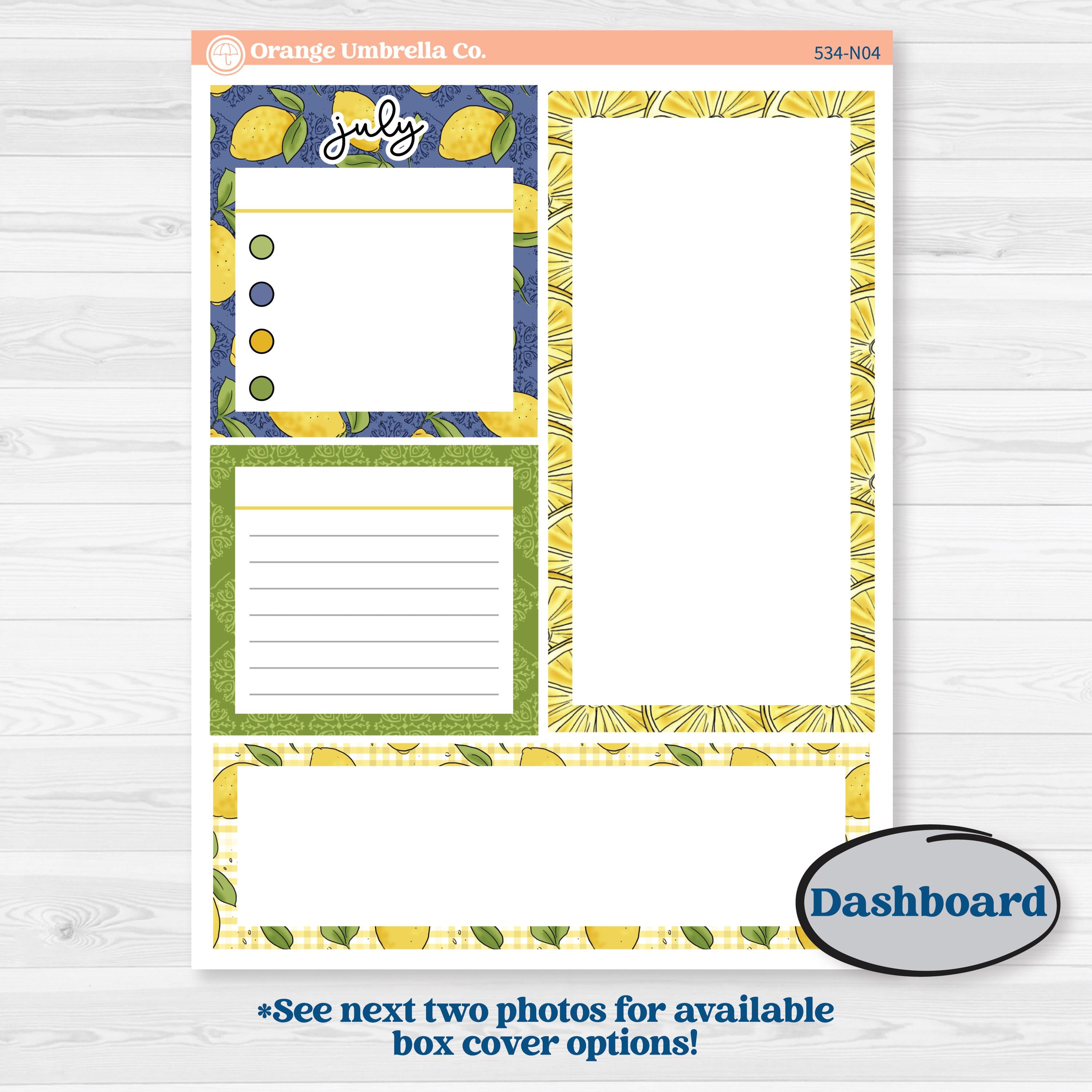 Summer Lemon Kit | 7x9 Erin Condren Life Planner Monthly & Dashboard Sticker Kit | Lemonade Stand | KIT-534-N