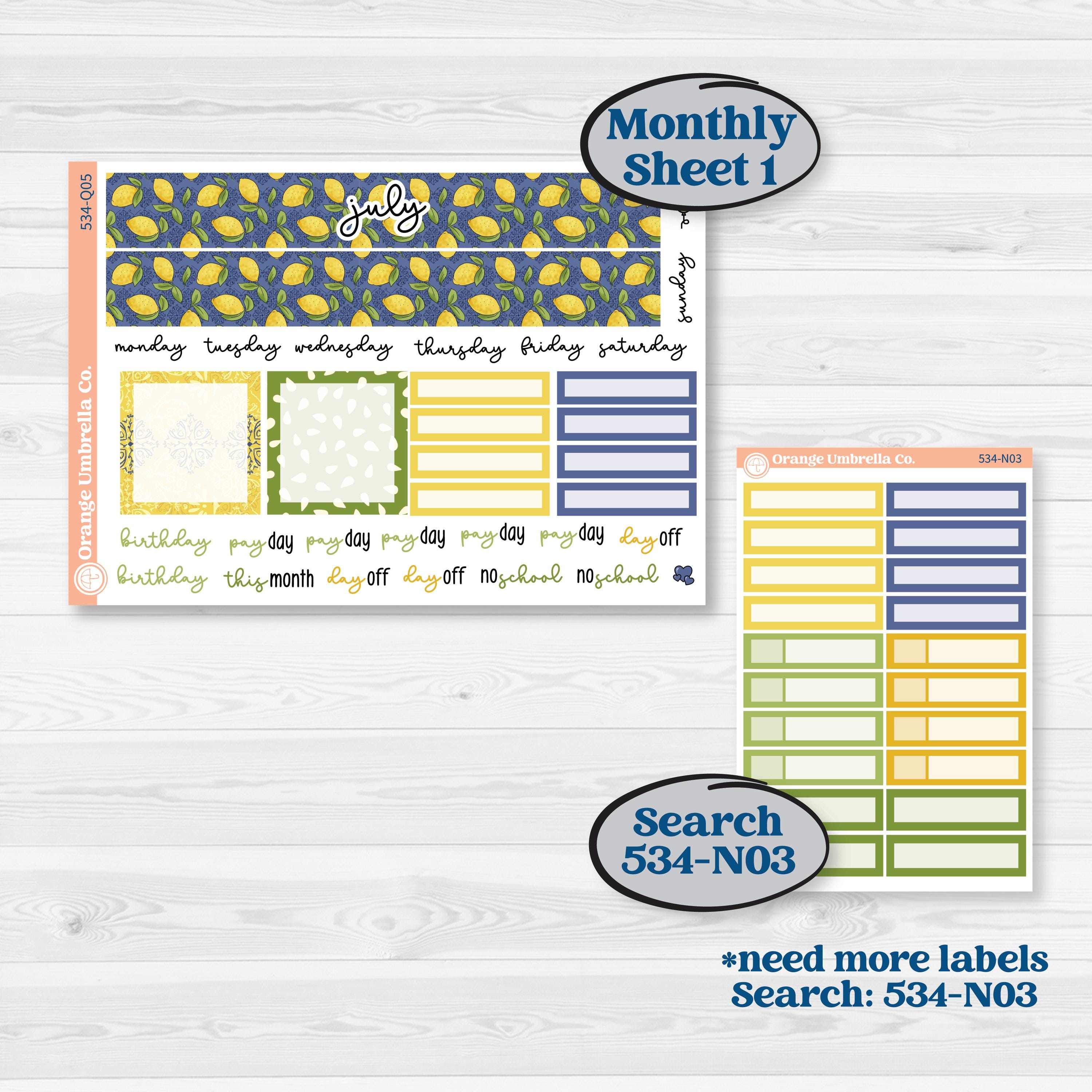 Summer Lemon Kit | 7x9 Plum Monthly & Dashboard Planner Kit Stickers | Lemonade Stand | KIT-534-Q