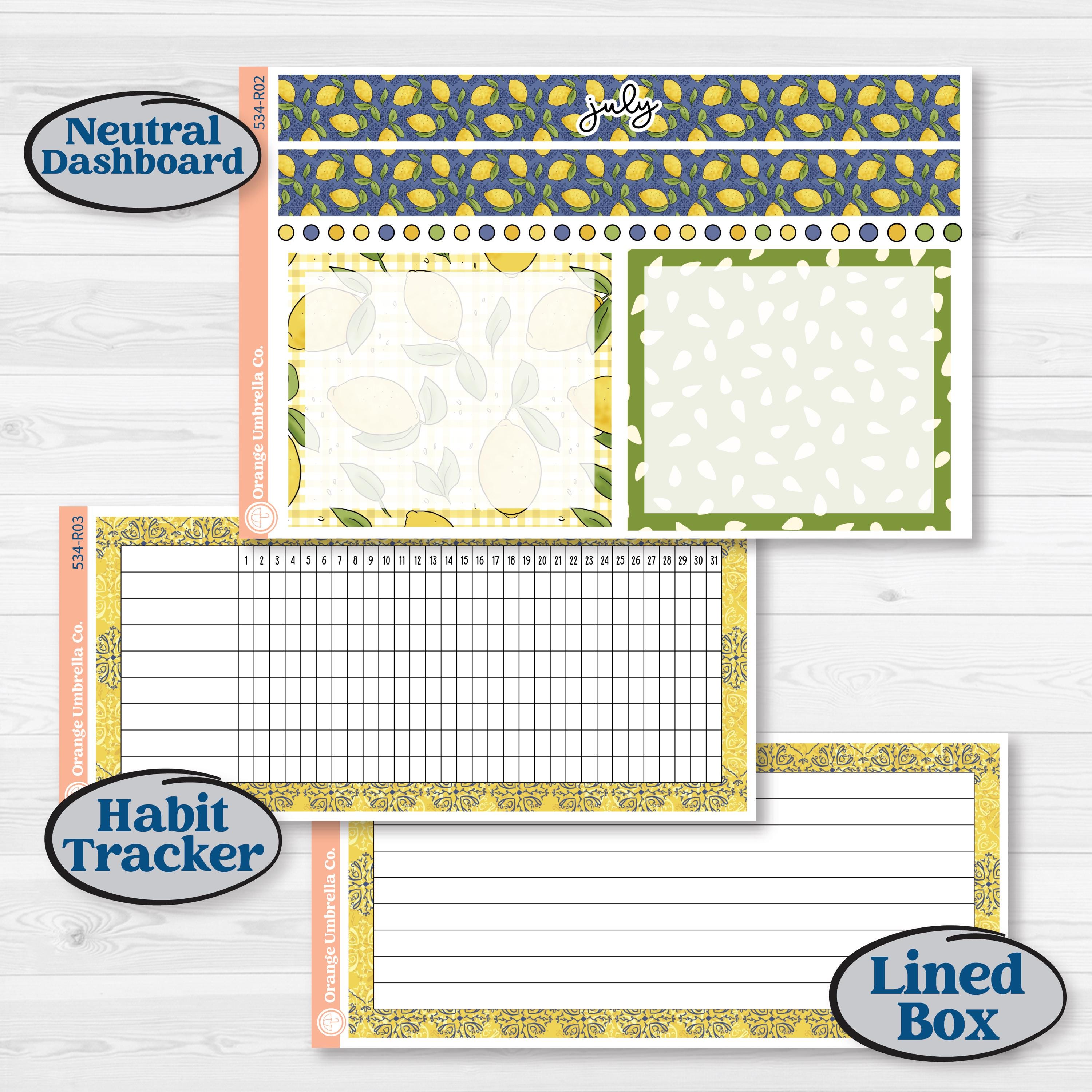 Summer Lemon Kit | 8.5x11 Plum Monthly & Dashboard Planner Kit Stickers | Lemonade Stand | KIT-534-R