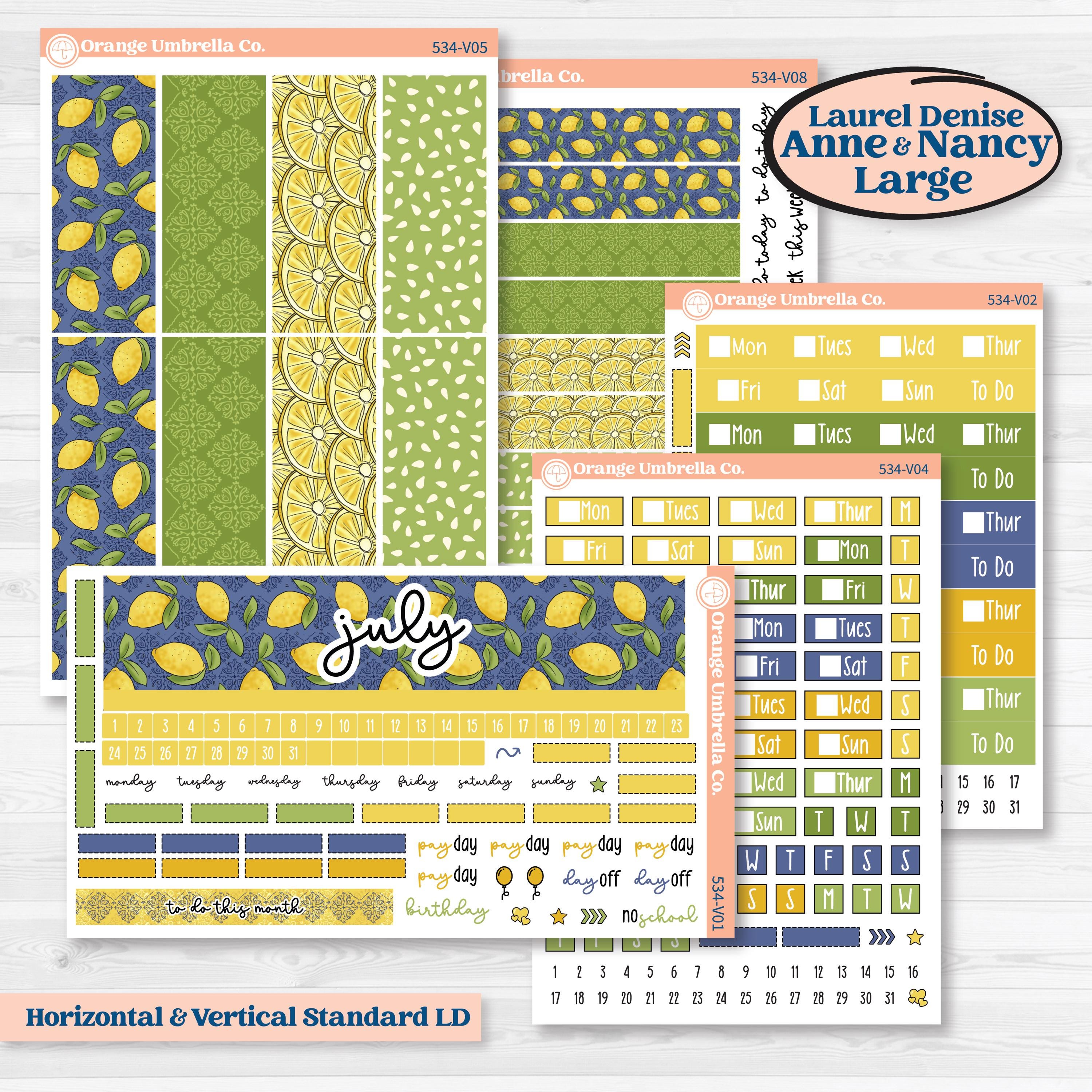 Summer Lemon Kit | Laurel Denise Nancy Large & Anne Large Planner Kit Stickers | Lemonade Stand | KIT-534-V