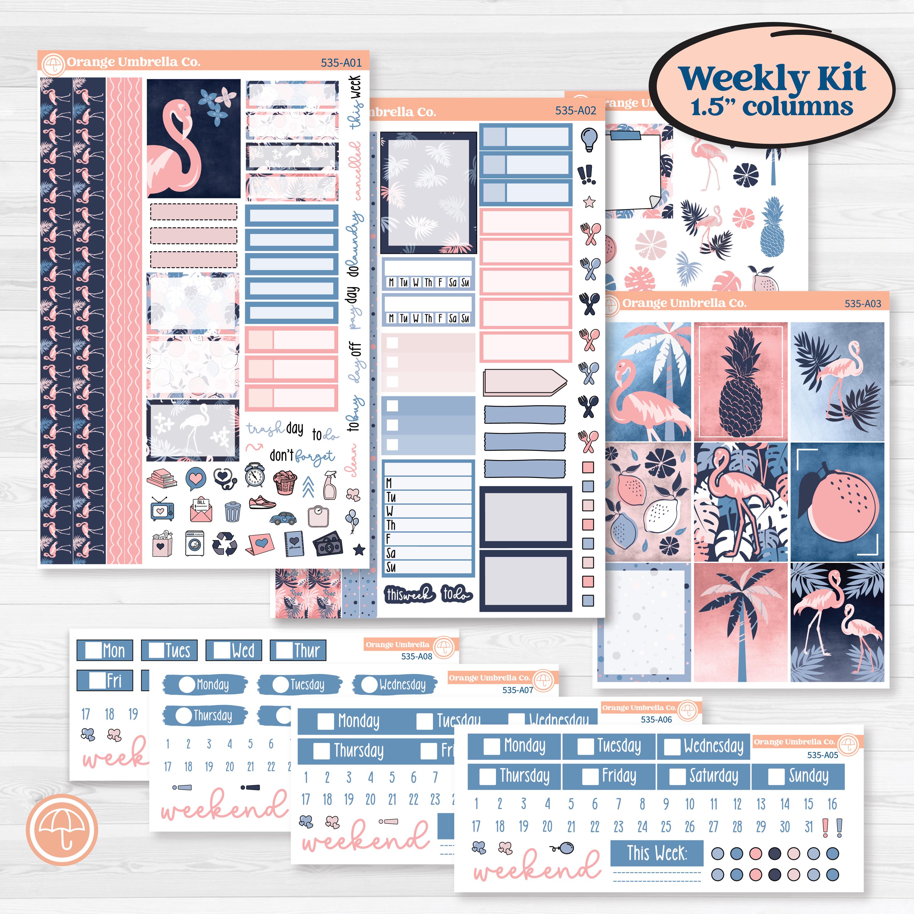 Tropical Flamingo | Weekly Sticker Kit for Vertical Planners like Erin Condren | Island Time | KIT-535-A