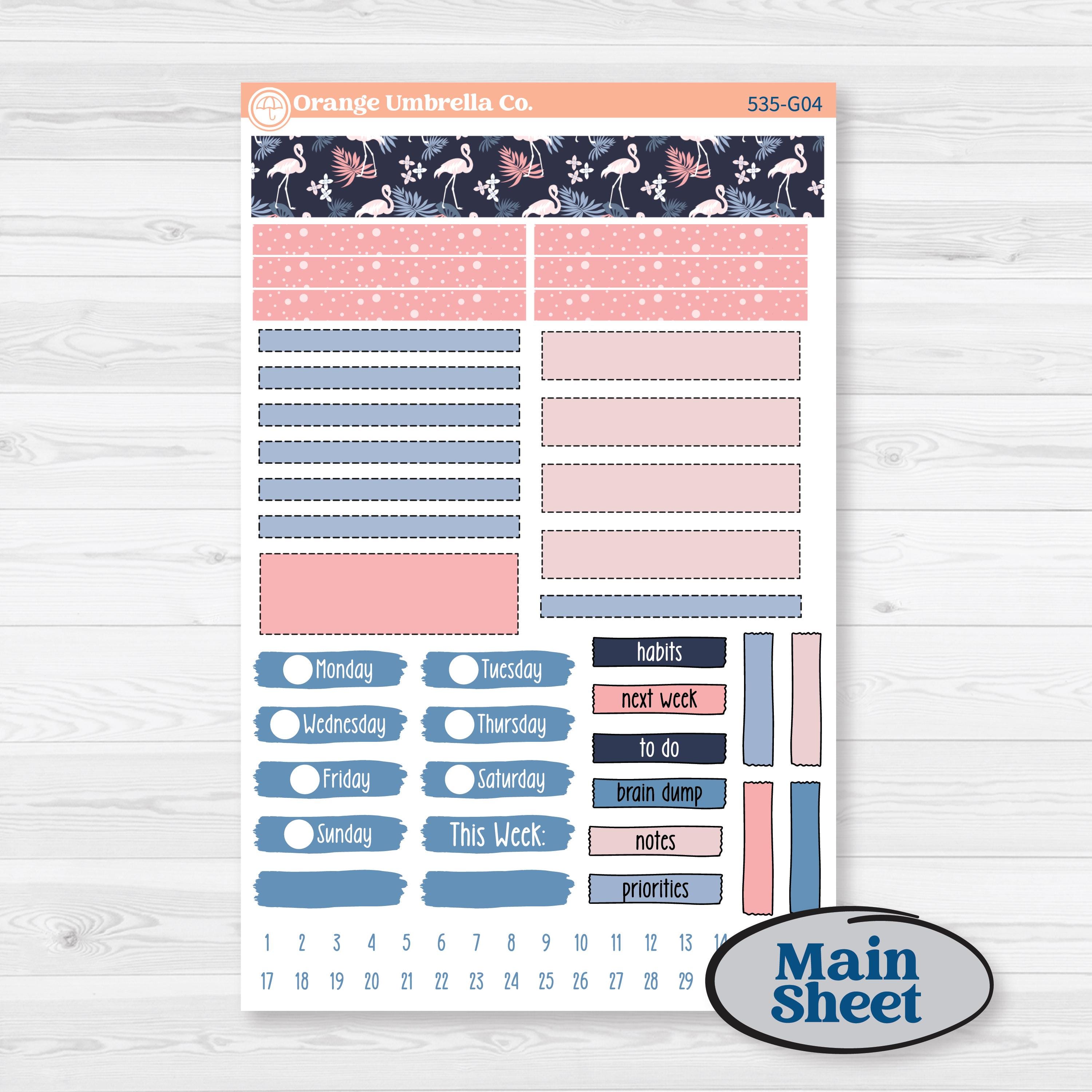 Tropical Flamingo | Erin Condren 7x9 Weekly Dashboard Planner Kit Stickers | Island Time | KIT-535-G