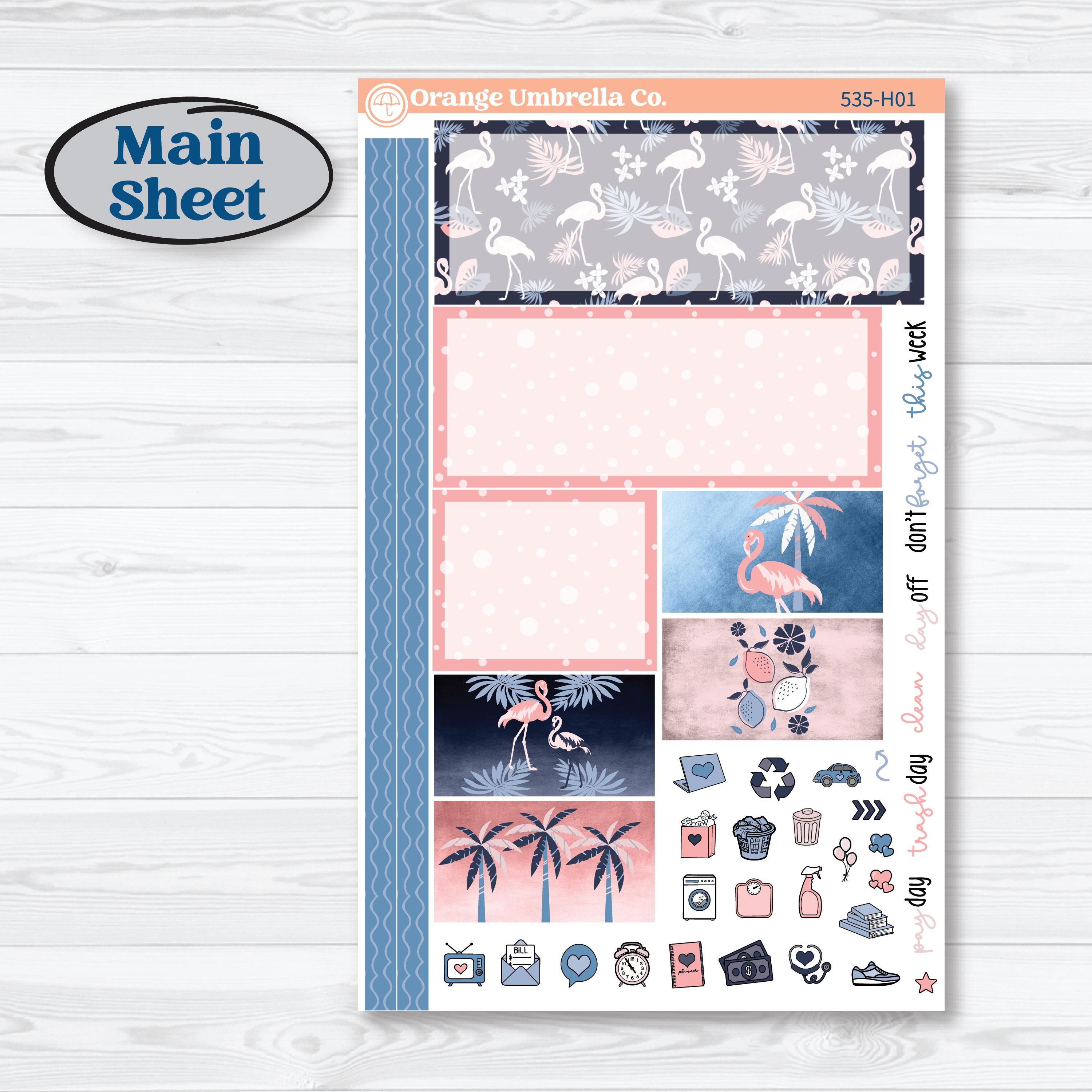 Tropical Flamingo | Plum Vertical Priorities 7x9 Planner Kit Stickers | Island Time | KIT-535-H