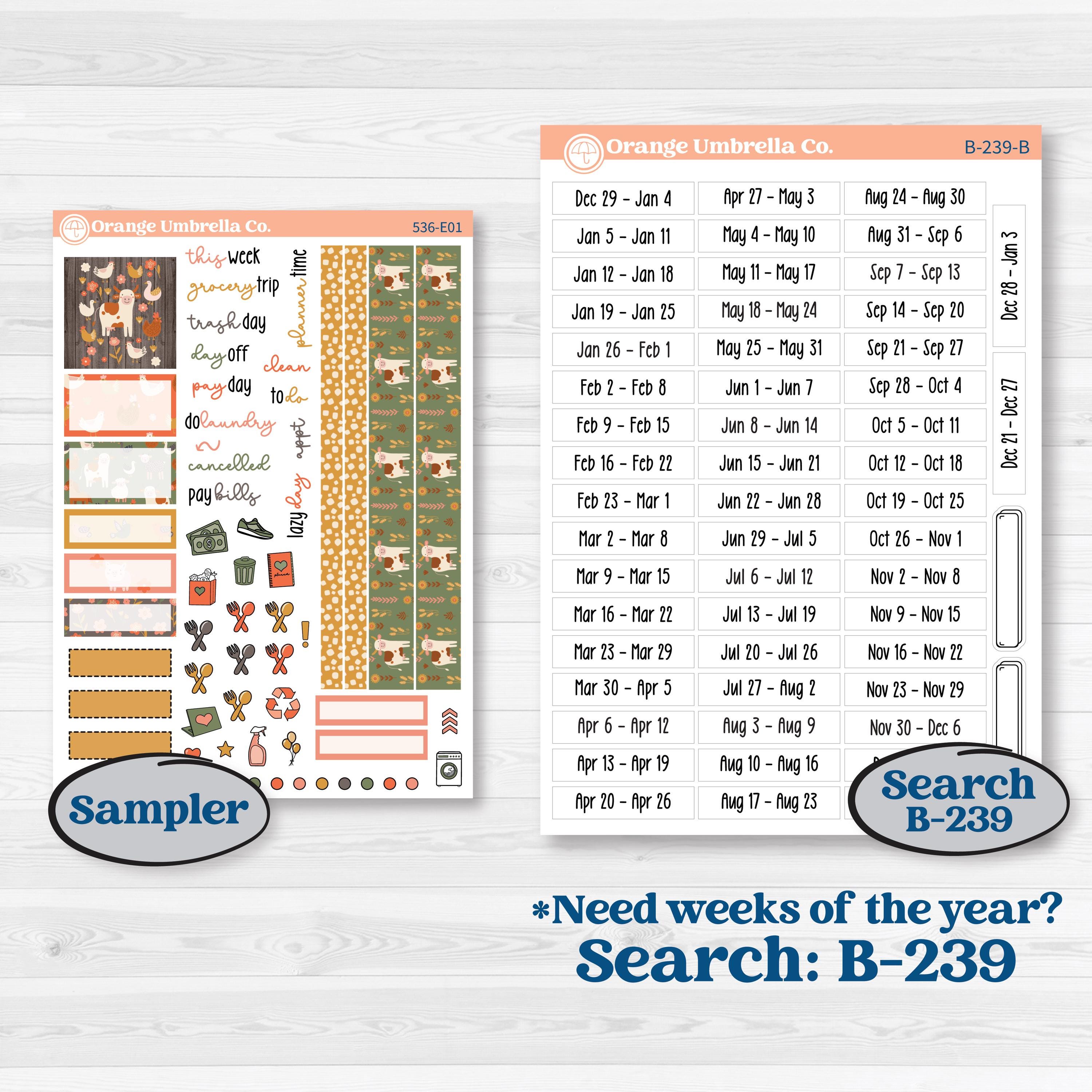 Playful Farmyard Kit | Hobonichi Cousin Weekly & Daily Planner Kit Stickers | The Plot Chickens | KIT-536-E