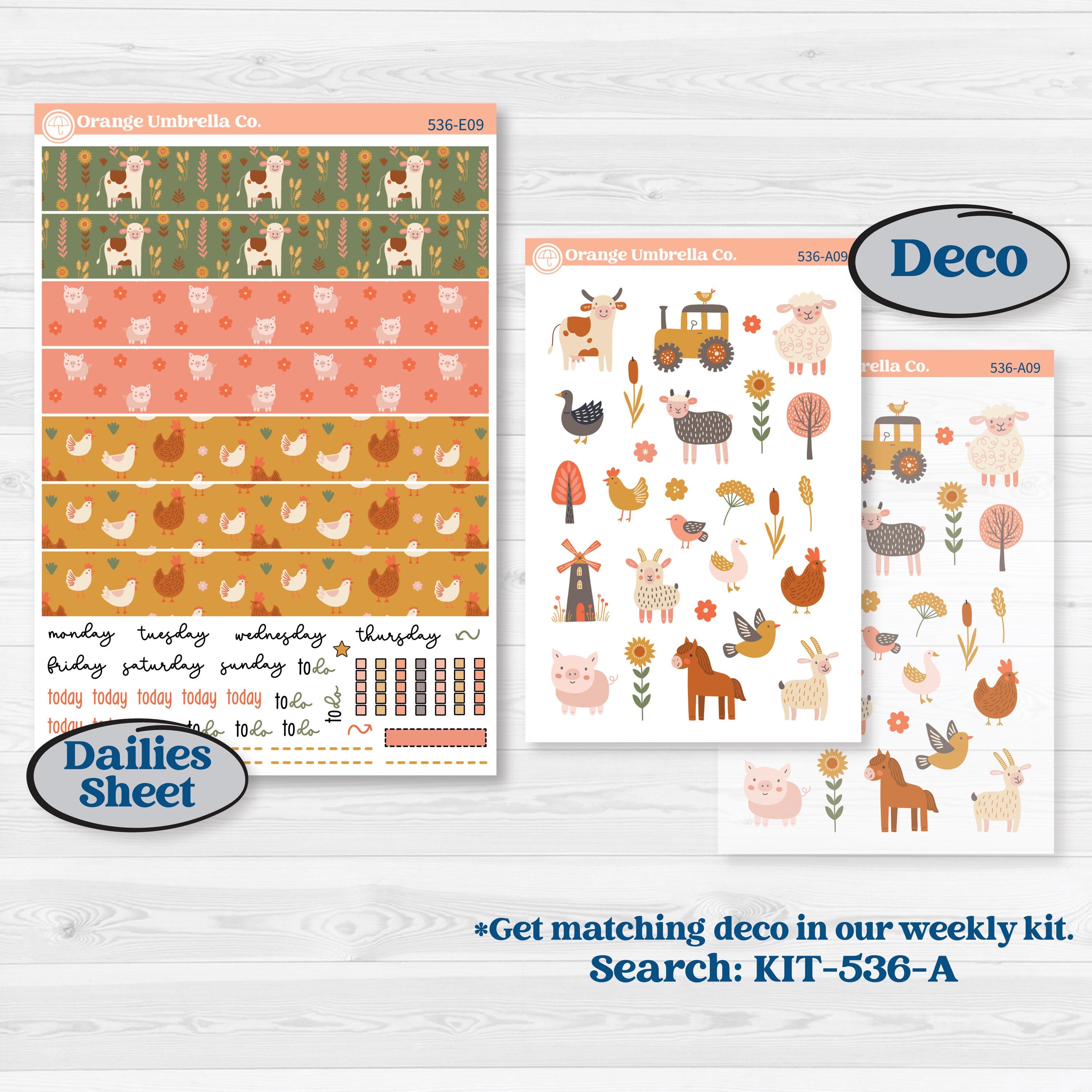 Playful Farmyard Kit | Hobonichi Cousin Weekly & Daily Planner Kit Stickers | The Plot Chickens | KIT-536-E