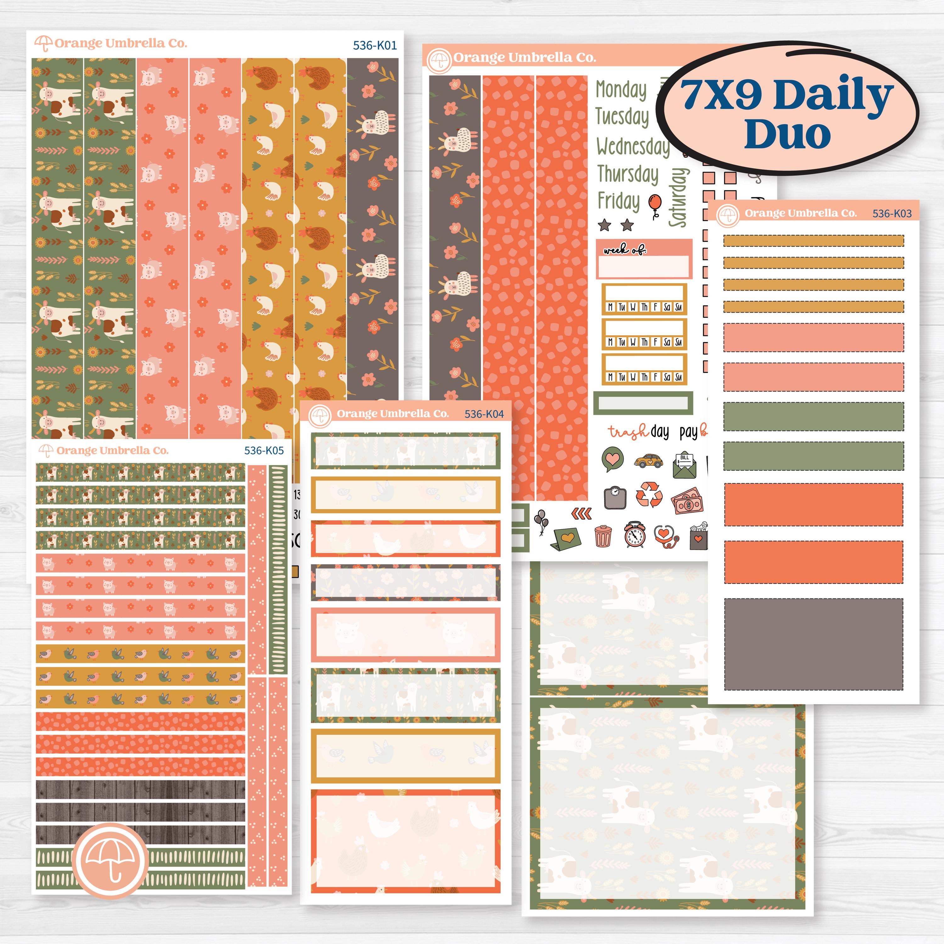 Playful Farmyard Kit | 7x9 Erin Condren Daily Duo Planner Kit Stickers | The Plot Chickens | KIT-536-K