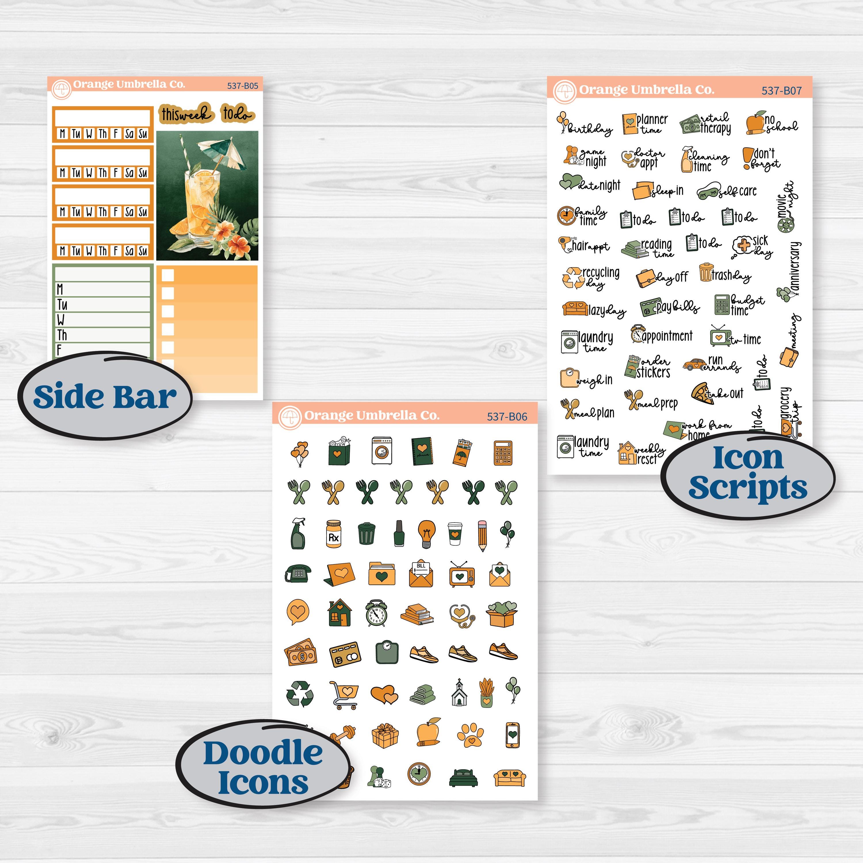 Orange Tropical Kit | Weekly Add-On Planner Kit Stickers | Valencia | KIT-537-B