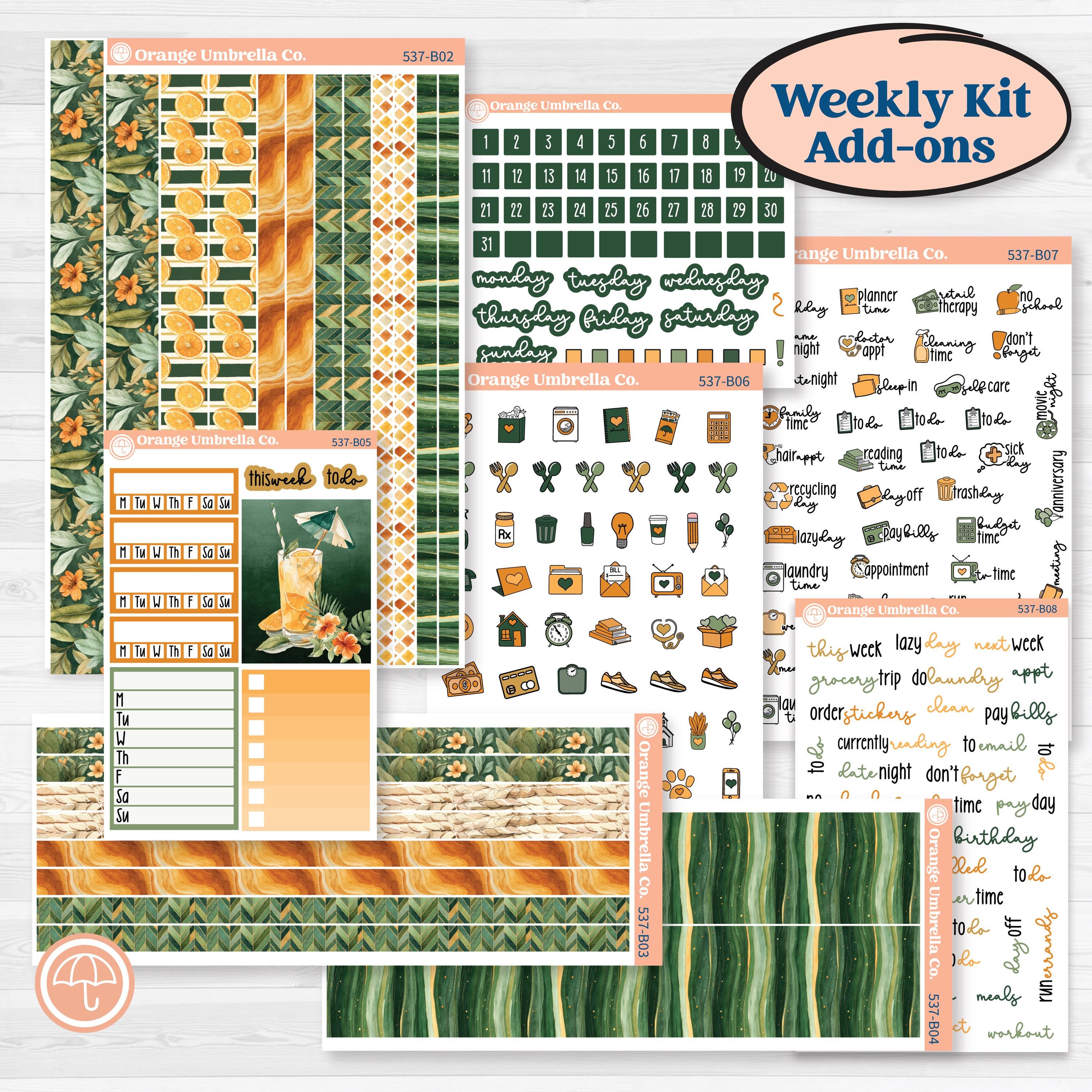 Orange Tropical Kit | Weekly Add-On Planner Kit Stickers | Valencia | KIT-537-B