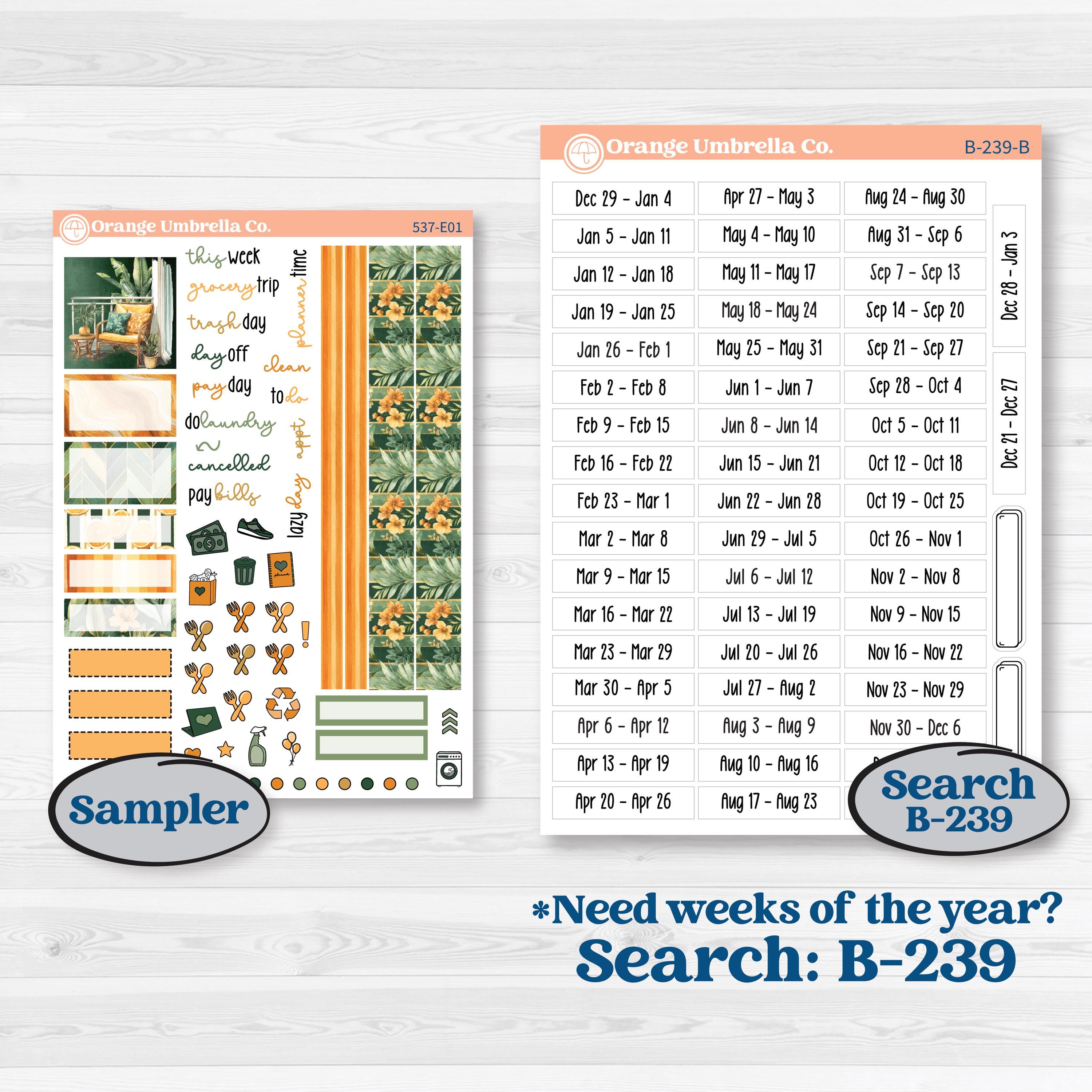 Orange Tropical Kit | Hobonichi Cousin Weekly & Daily Planner Kit Stickers | Valencia | KIT-537-E