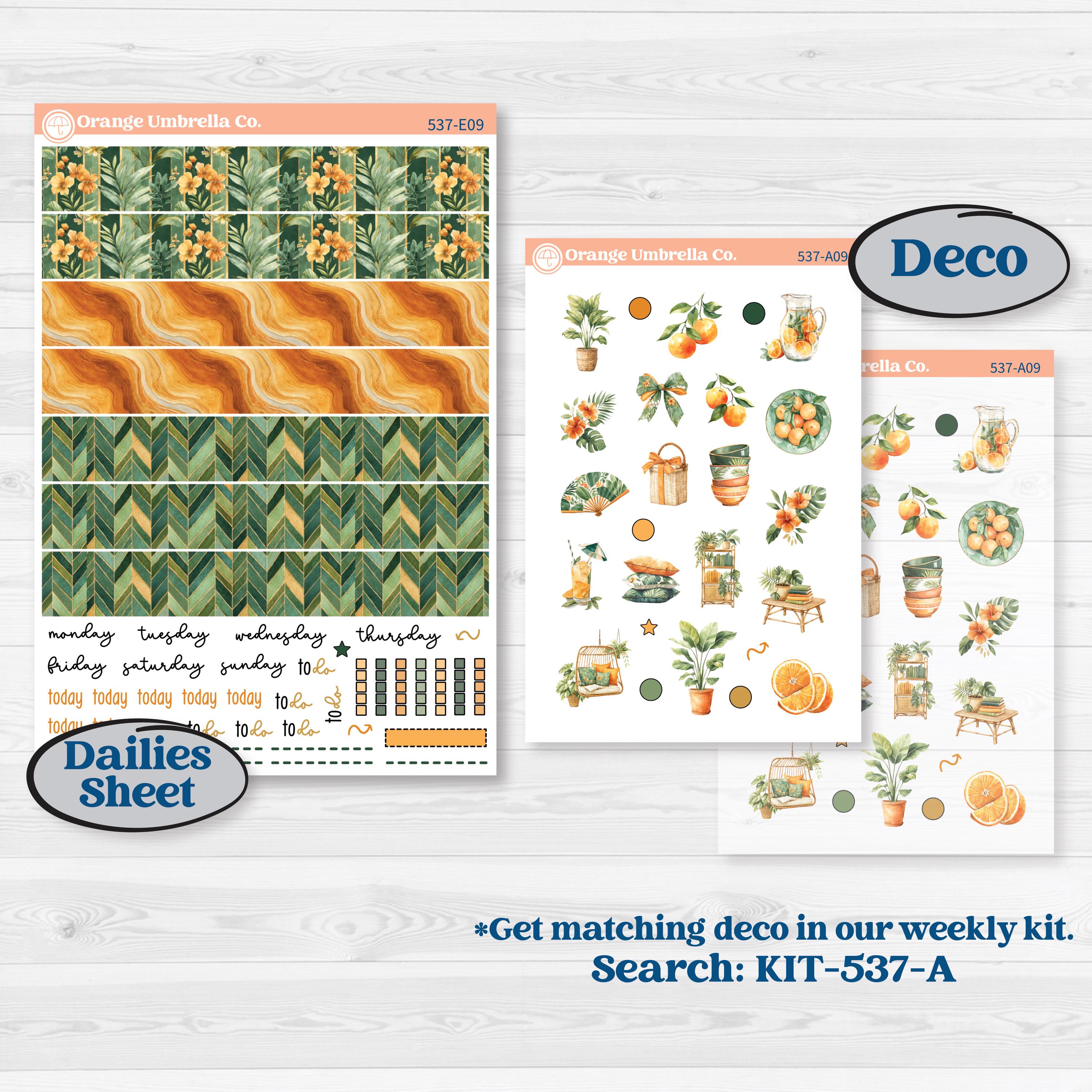 Orange Tropical Kit | Hobonichi Cousin Weekly & Daily Planner Kit Stickers | Valencia | KIT-537-E